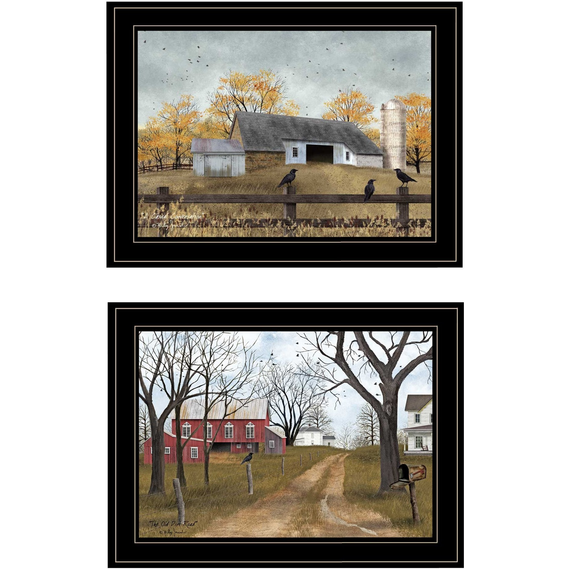 Set Of Two Country Roads 2 Black Framed Print Wall Art