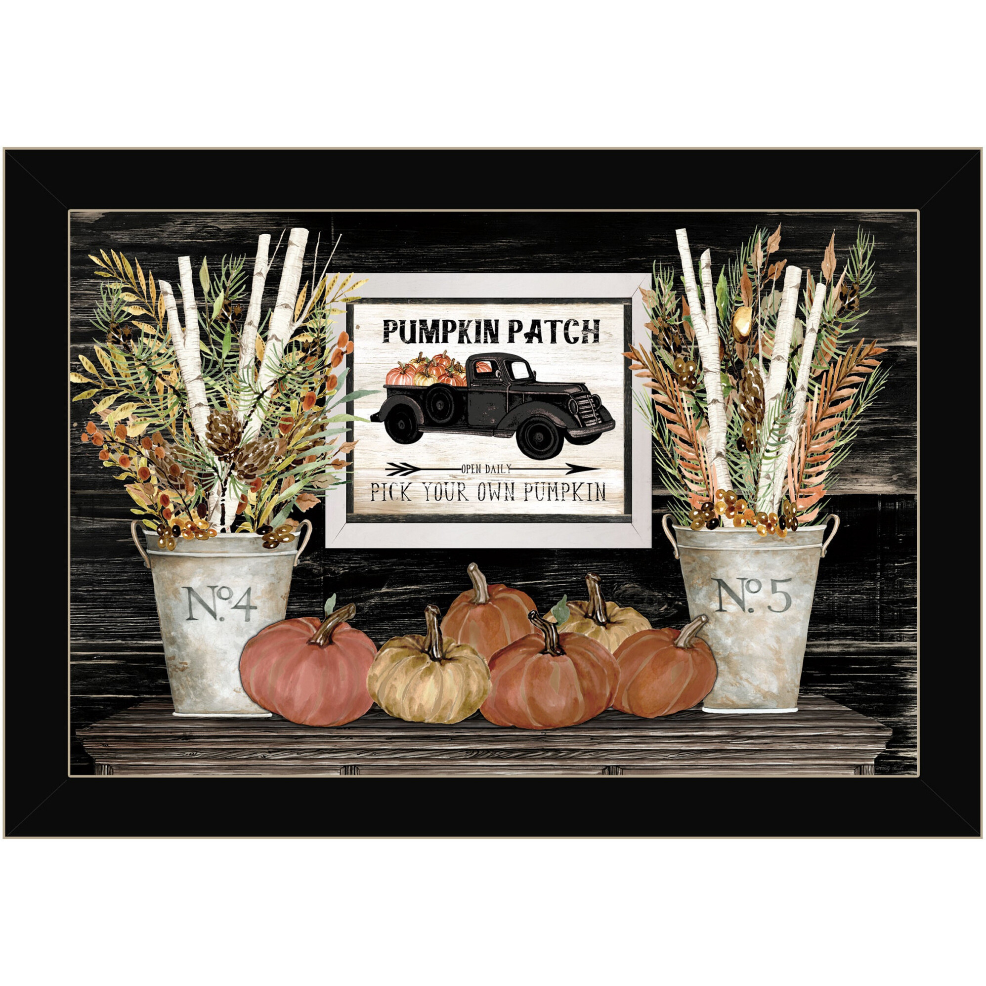 Rustic Pumpkin Patch Still Life 1 Black Framed Print Wall Art