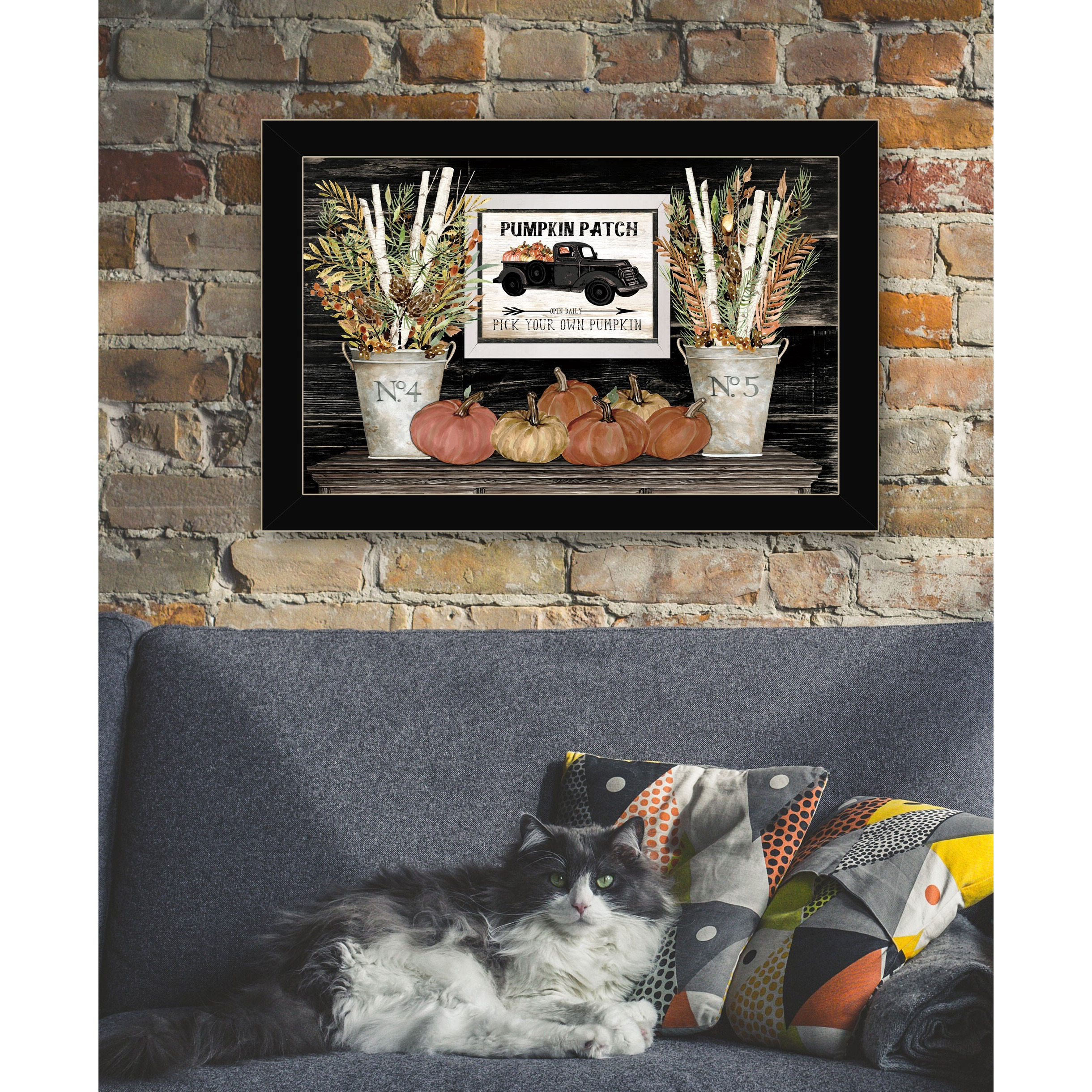 Rustic Pumpkin Patch Still Life 1 Black Framed Print Wall Art