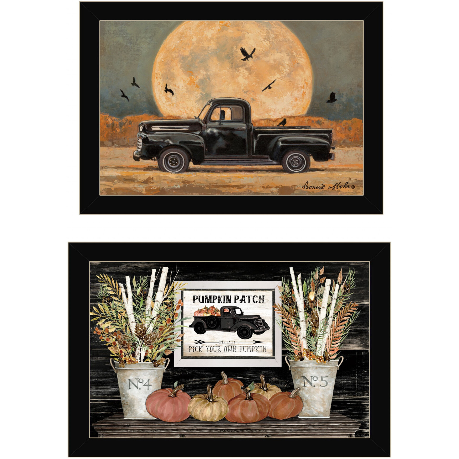 Set Of Two Harvest Moon 3 Black Framed Print Wall Art