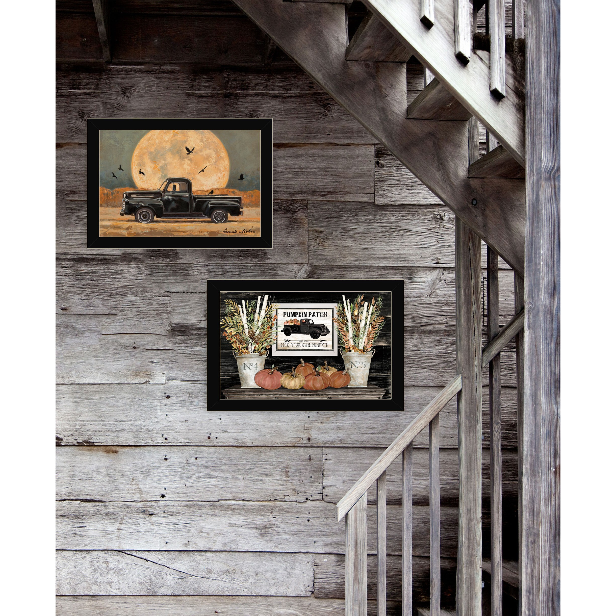 Set Of Two Harvest Moon 3 Black Framed Print Wall Art