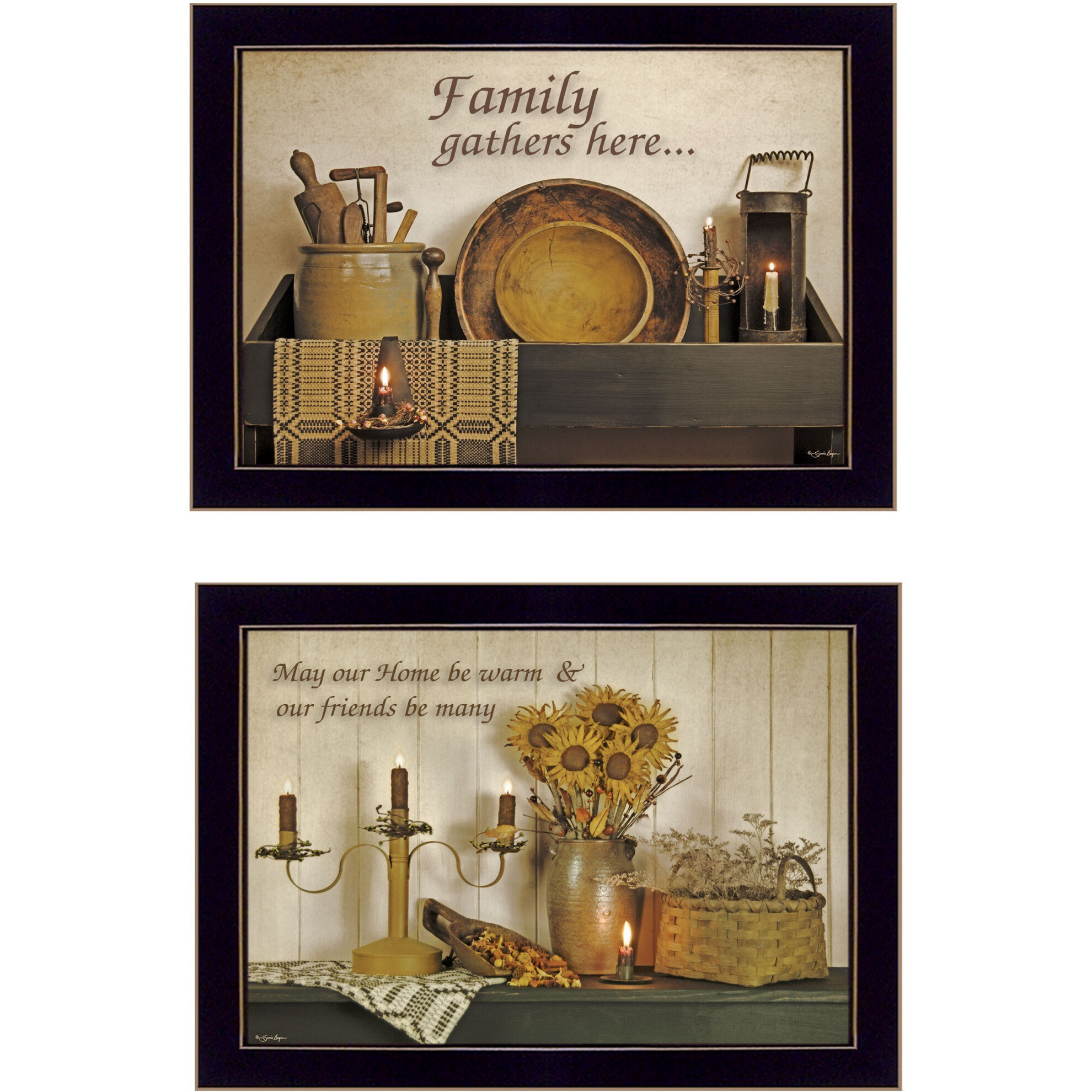 Set Of Two May Our Hearts Be Warm 3 Black Framed Print Kitchen Wall Art