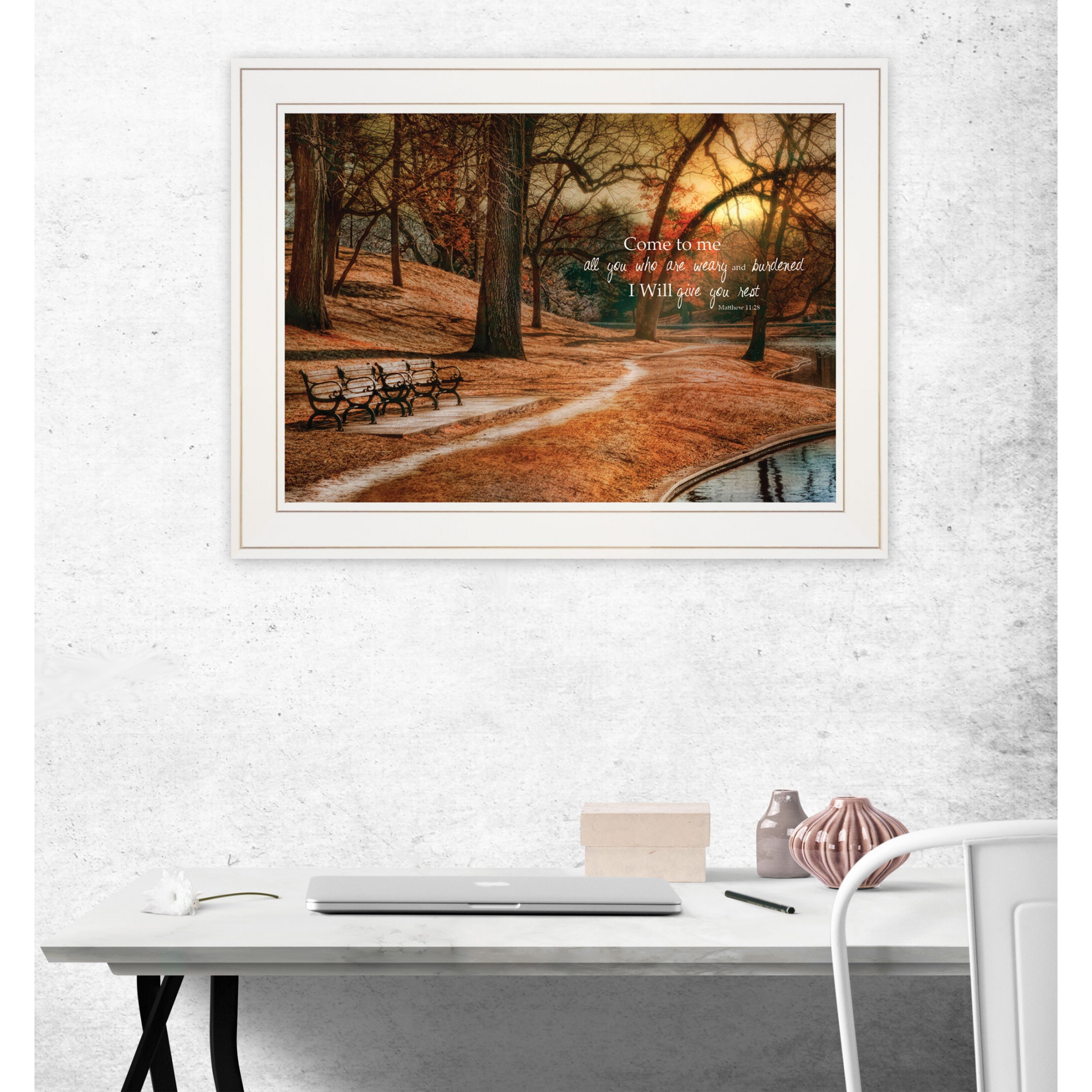 I Will Give You Rest 1 White Framed Print Wall Art