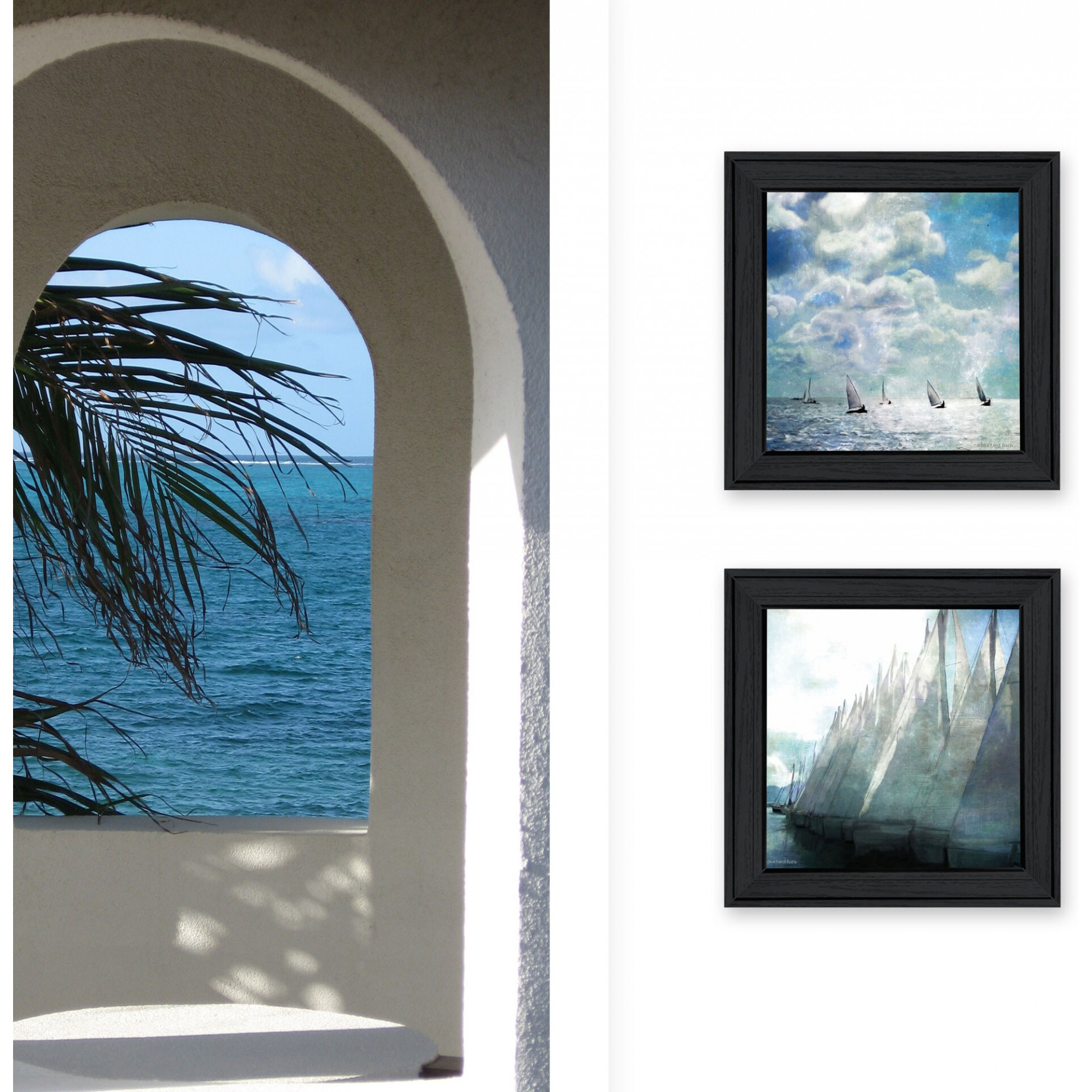 Set Of Two Sailboat Marina 3 Black Framed Print Wall Art