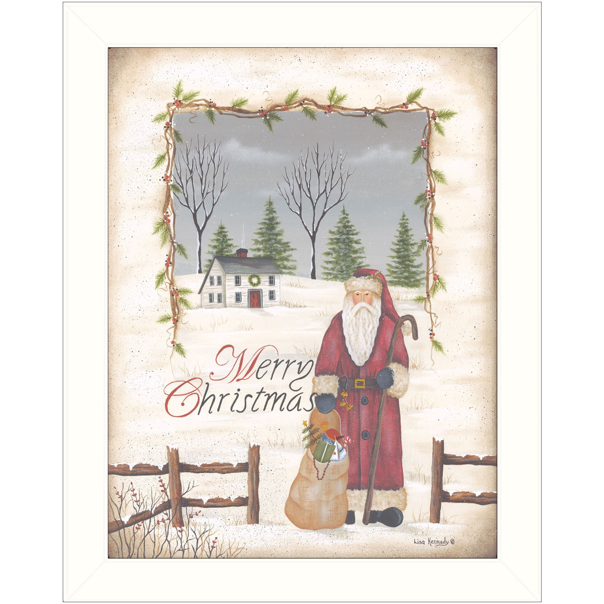 Merry Christmas White Framed Print Wall Art