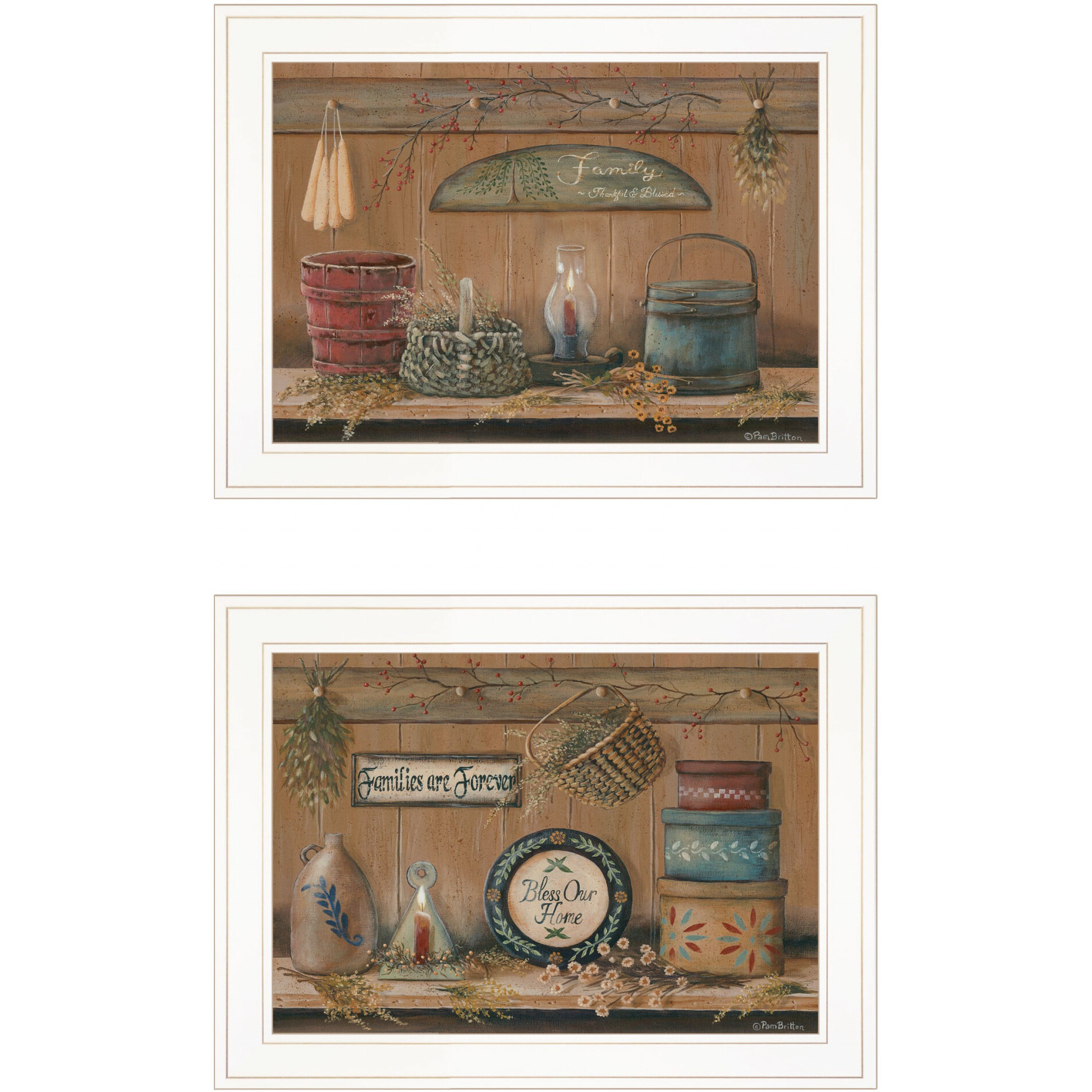 Set Of Two Bless Our Home Families Are Forever White Framed Print  Wall Art