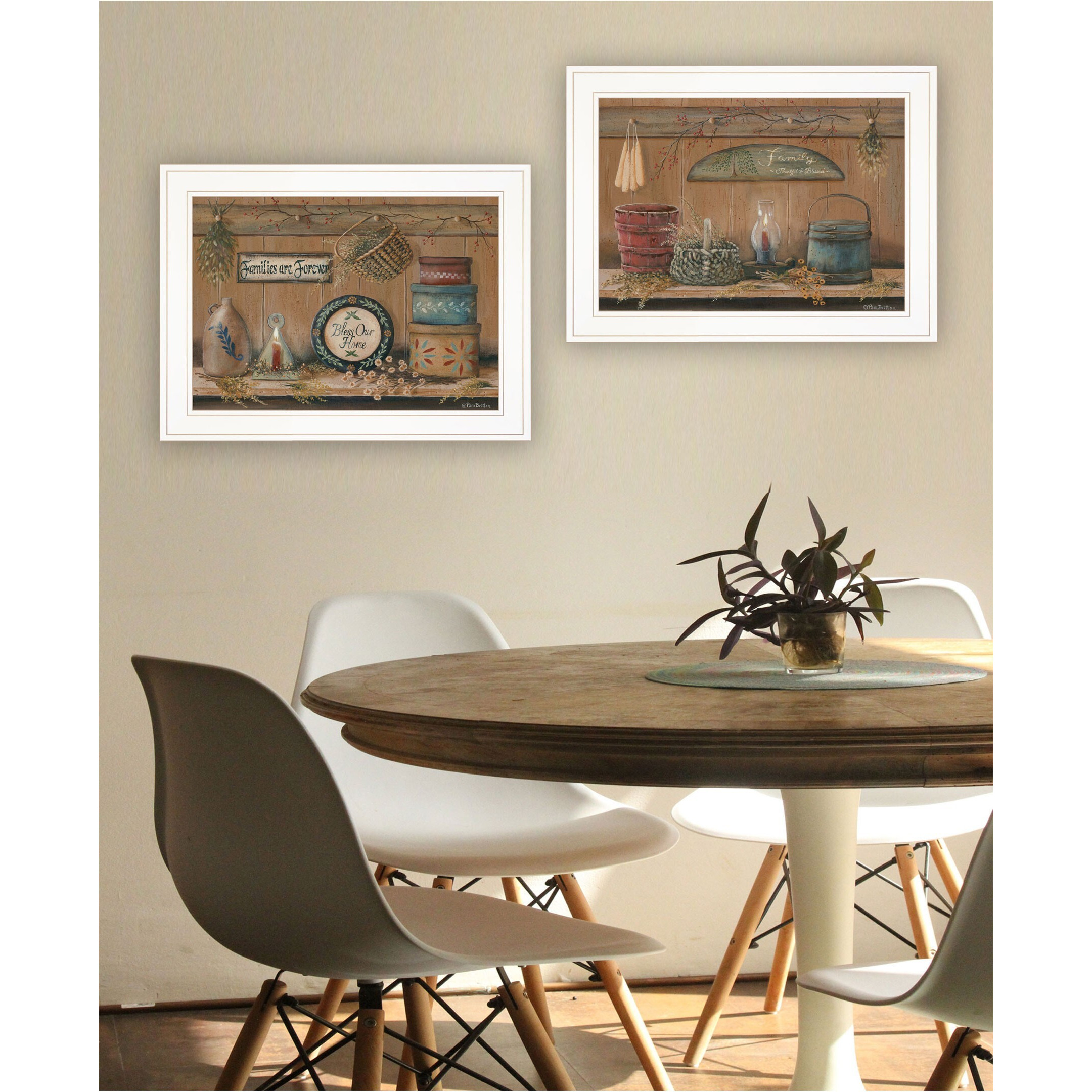 Set Of Two Bless Our Home Families Are Forever White Framed Print  Wall Art