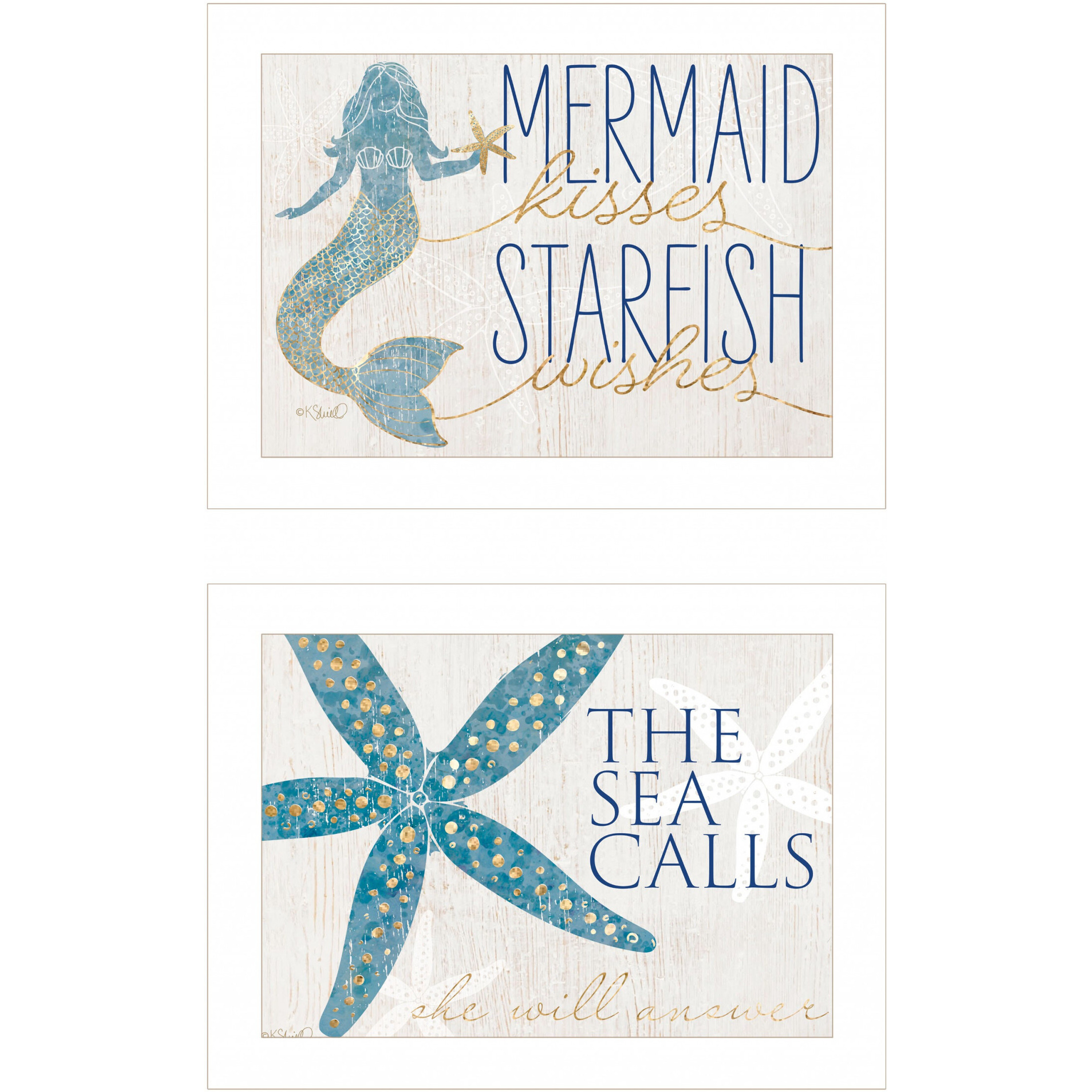 Set Of Two Mermaid Kisses Starfish Wishes 1 White Framed Print Wall Art