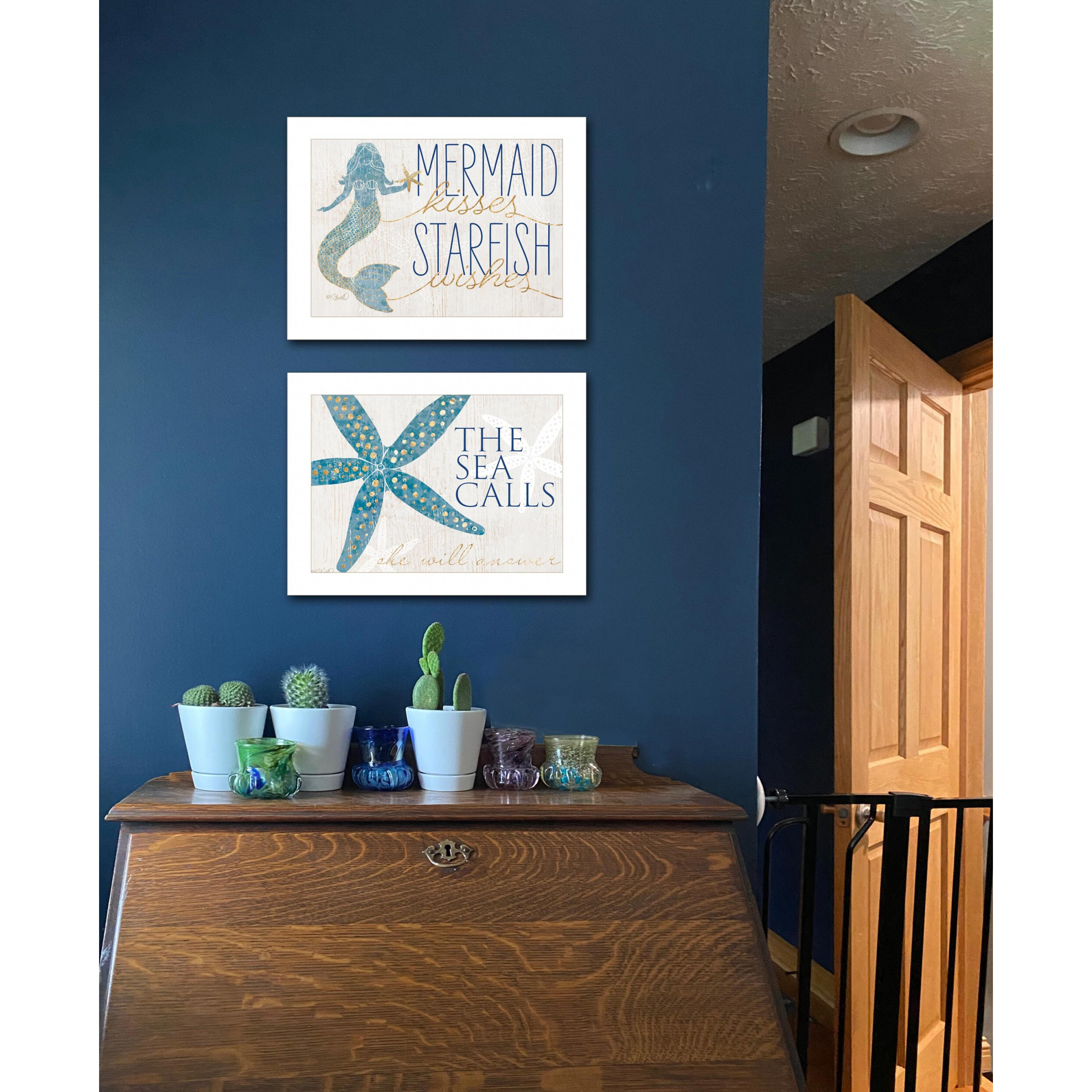 Set Of Two Mermaid Kisses Starfish Wishes 1 White Framed Print Wall Art