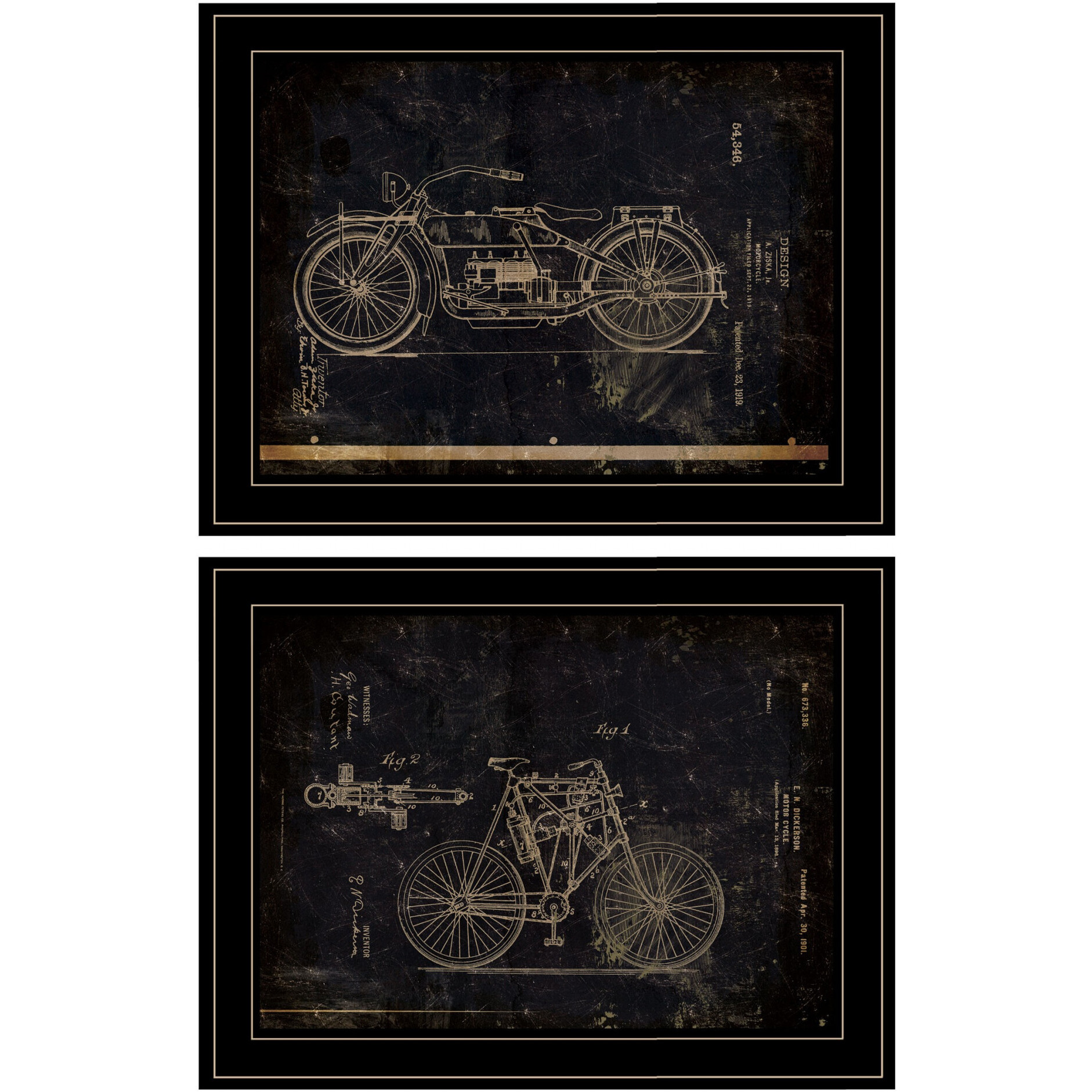 Set Of Two Motor Bike Patent I And Ii 2 Black Framed Print Wall Art