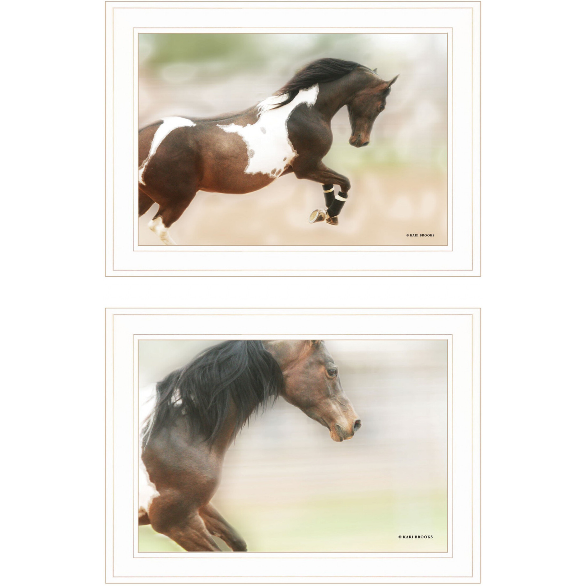 Set Of Two Wild Horses White Framed Print Wall Art