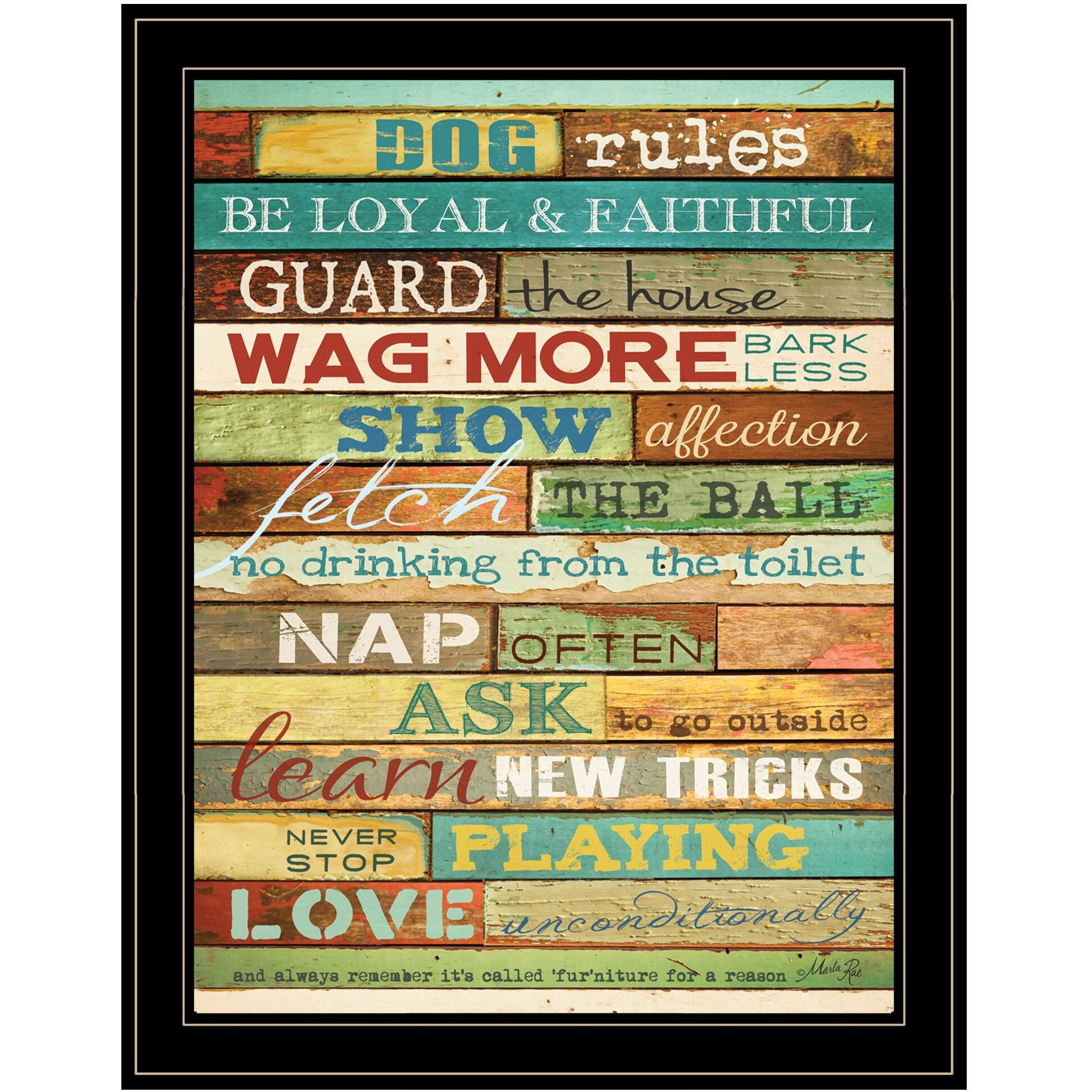 Dog Rules 7 Black Framed Print Wall Art