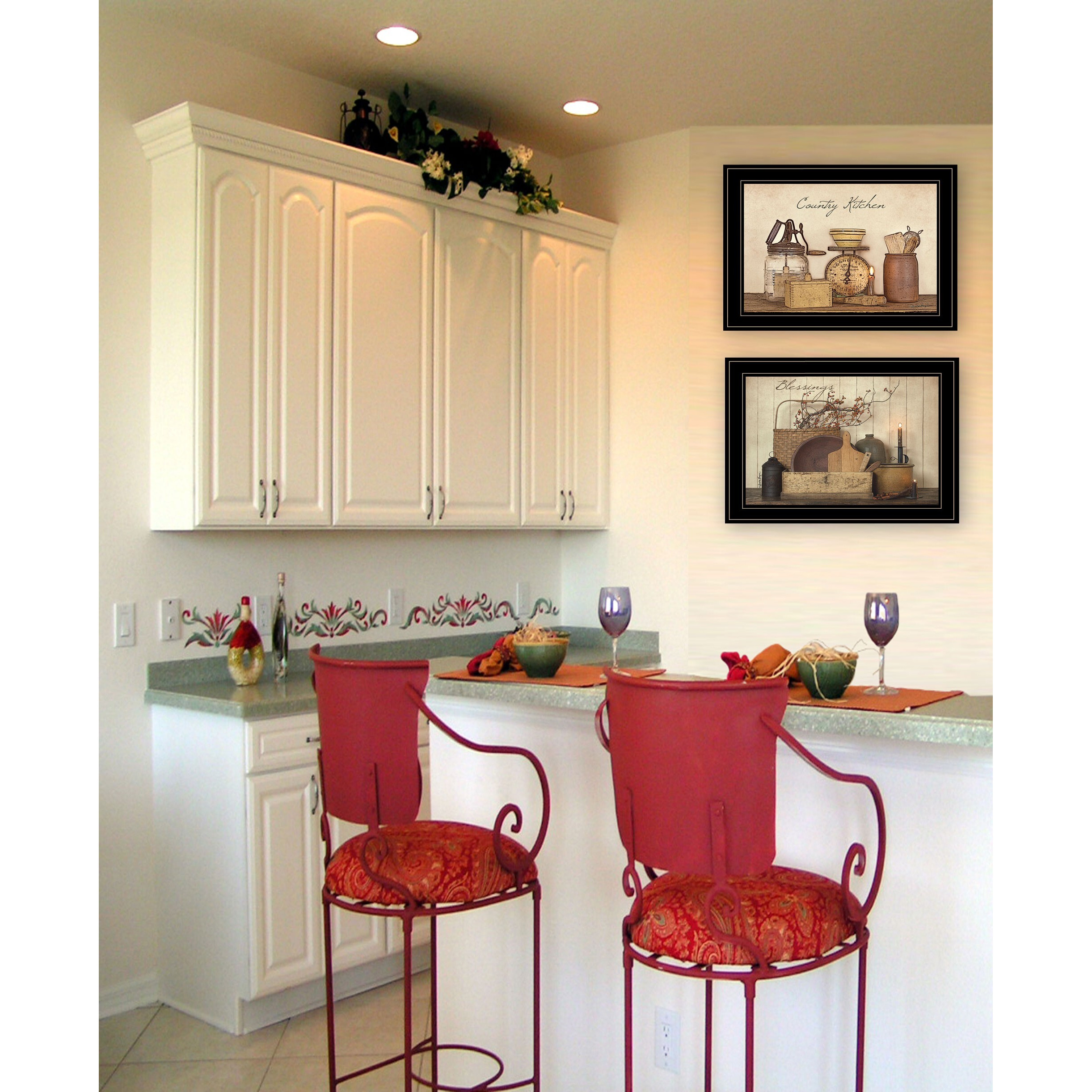 Set Of Two Country Kitchen Blessings Black Framed Print Wall Art