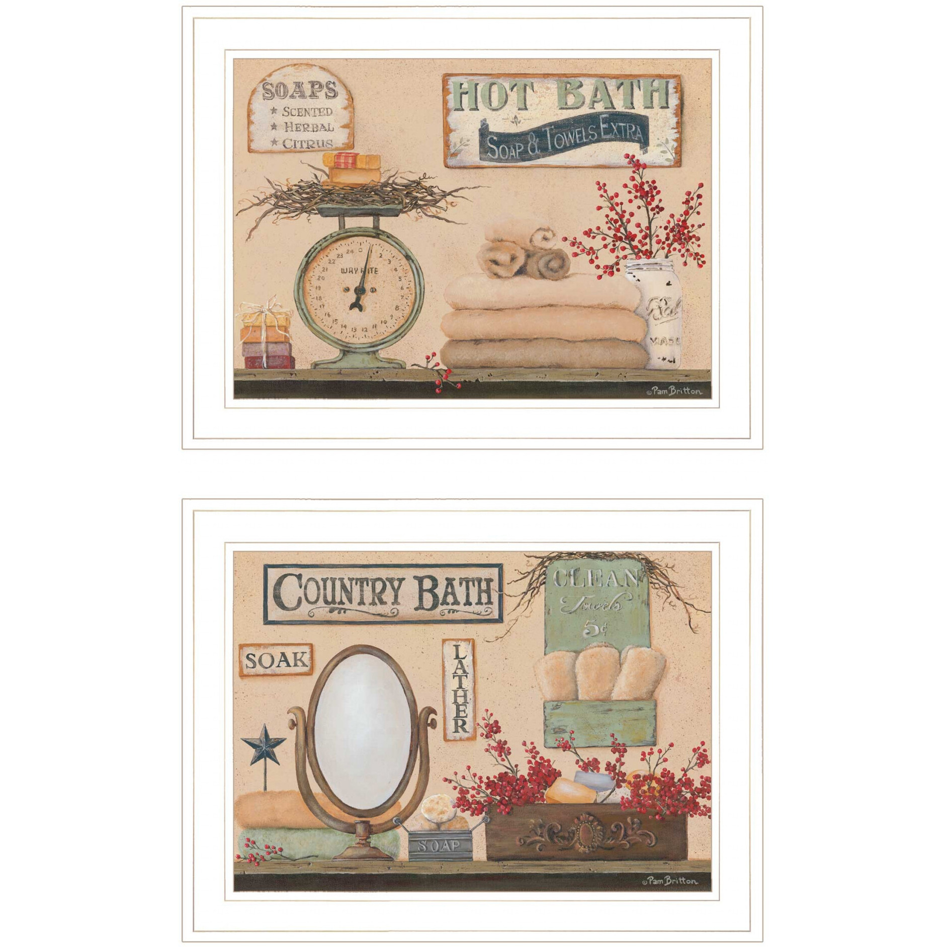 Set Of Two Country Bath Iii White Framed Print Bathroom Wall Art