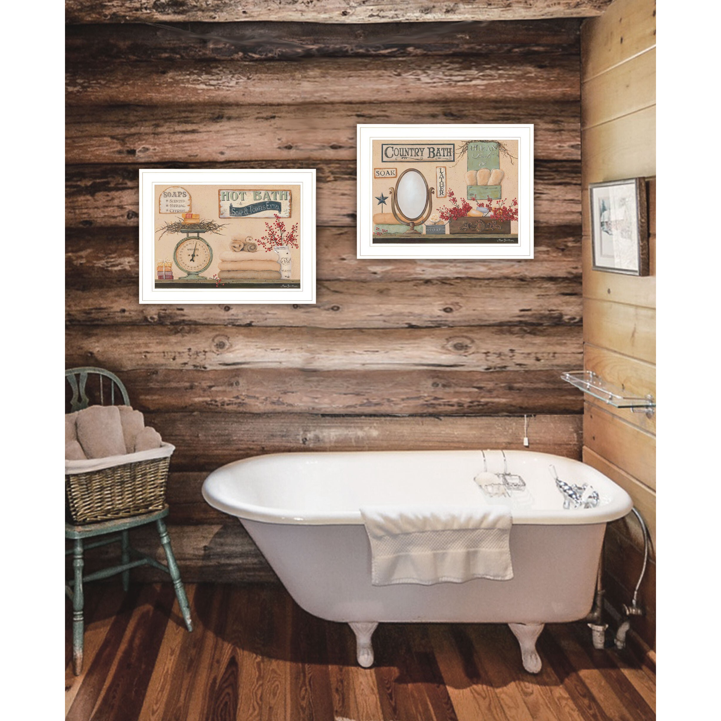 Set Of Two Country Bath Iii White Framed Print Bathroom Wall Art