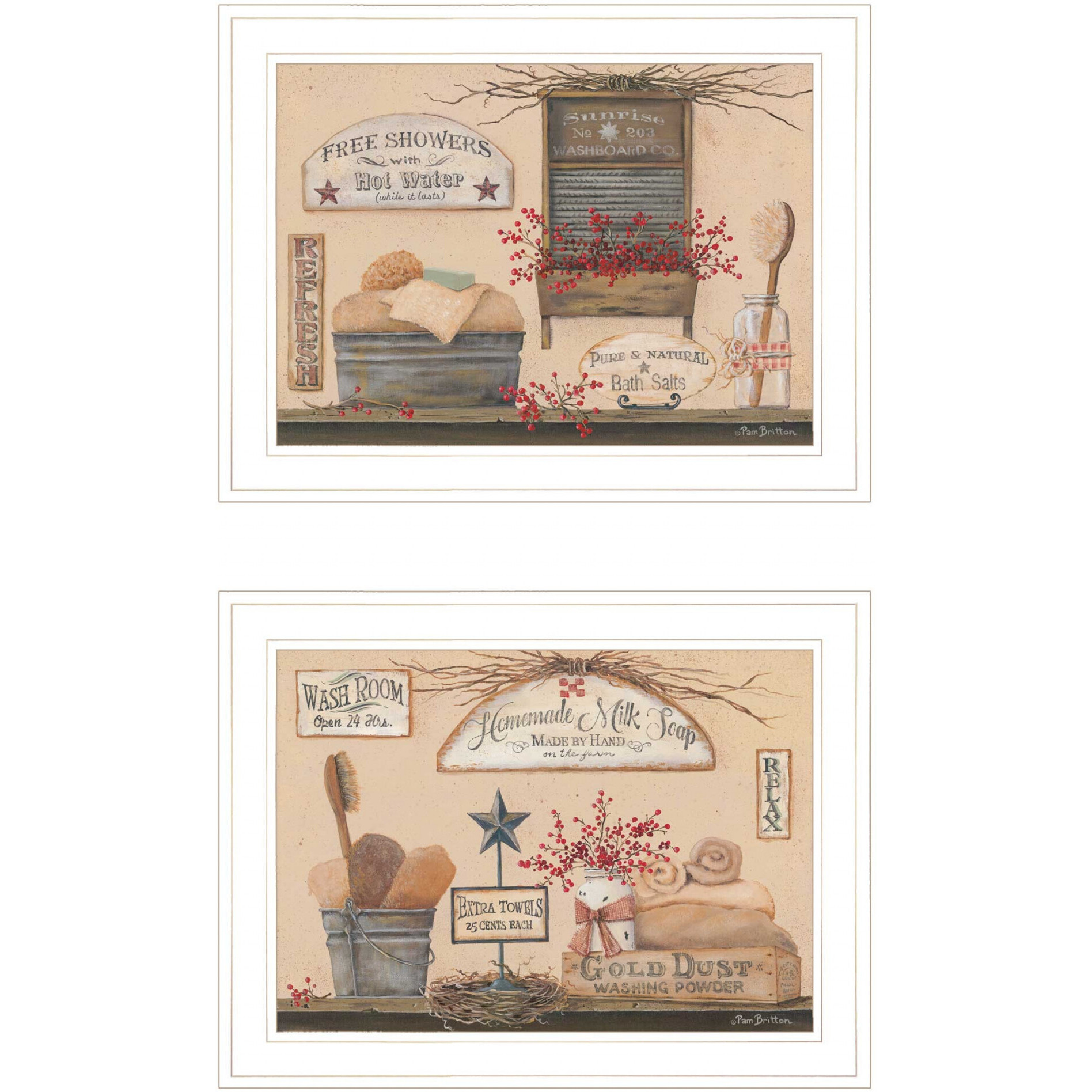 Set Of Two Wash Room 4 White Framed Print Bathroom Wall Art