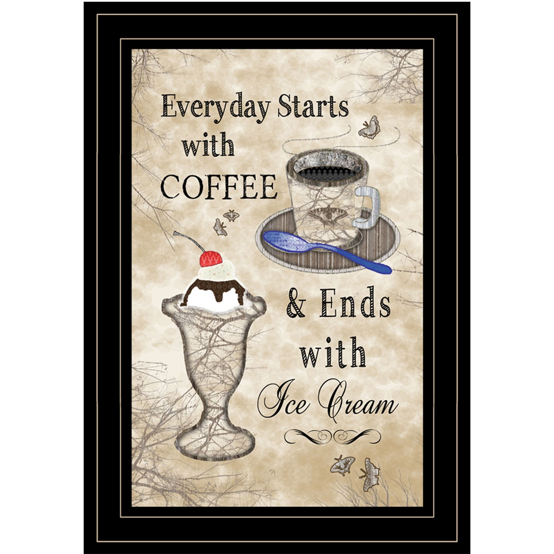 Everyday Starts With Coffee Black Framed Print Wall Art