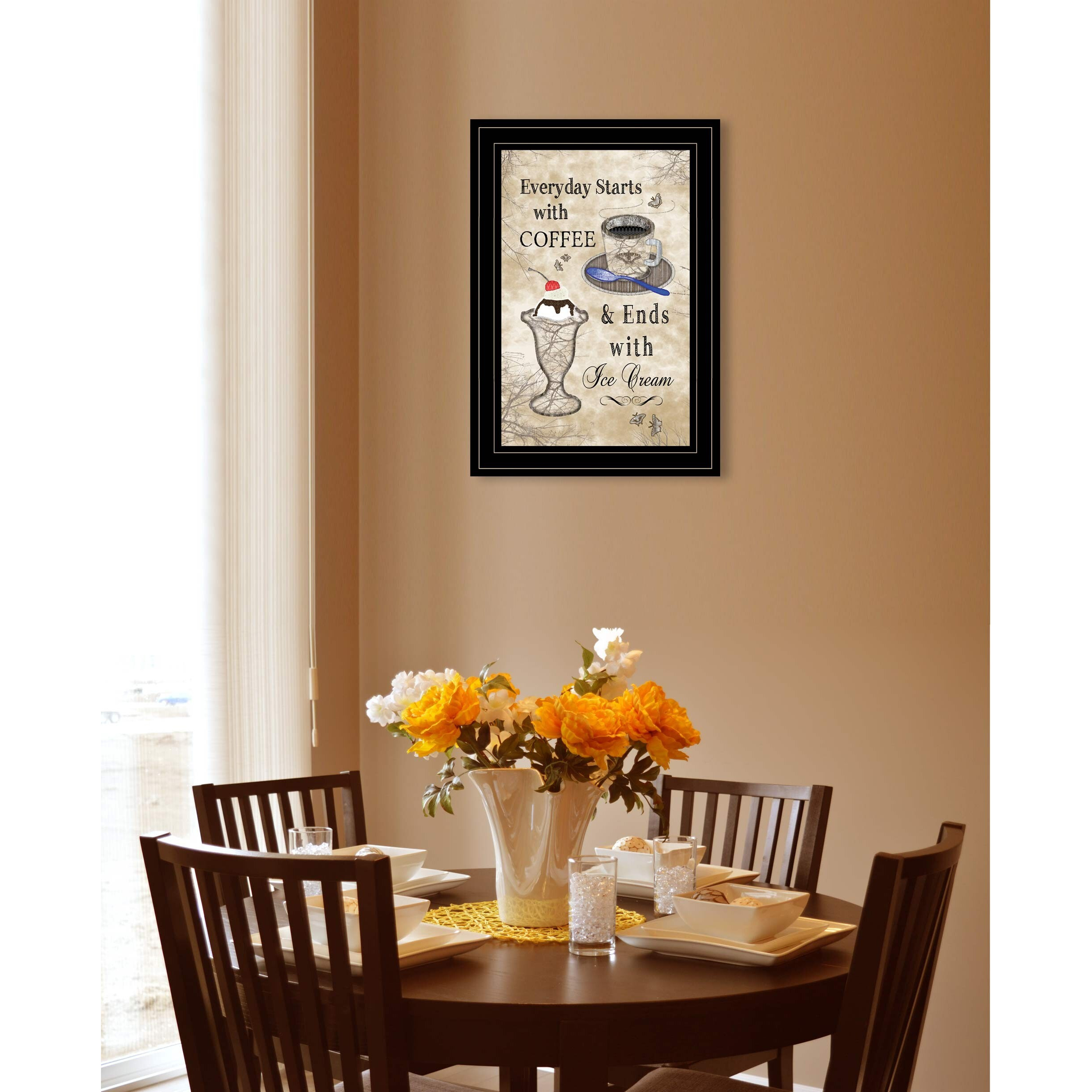 Everyday Starts With Coffee Black Framed Print Wall Art