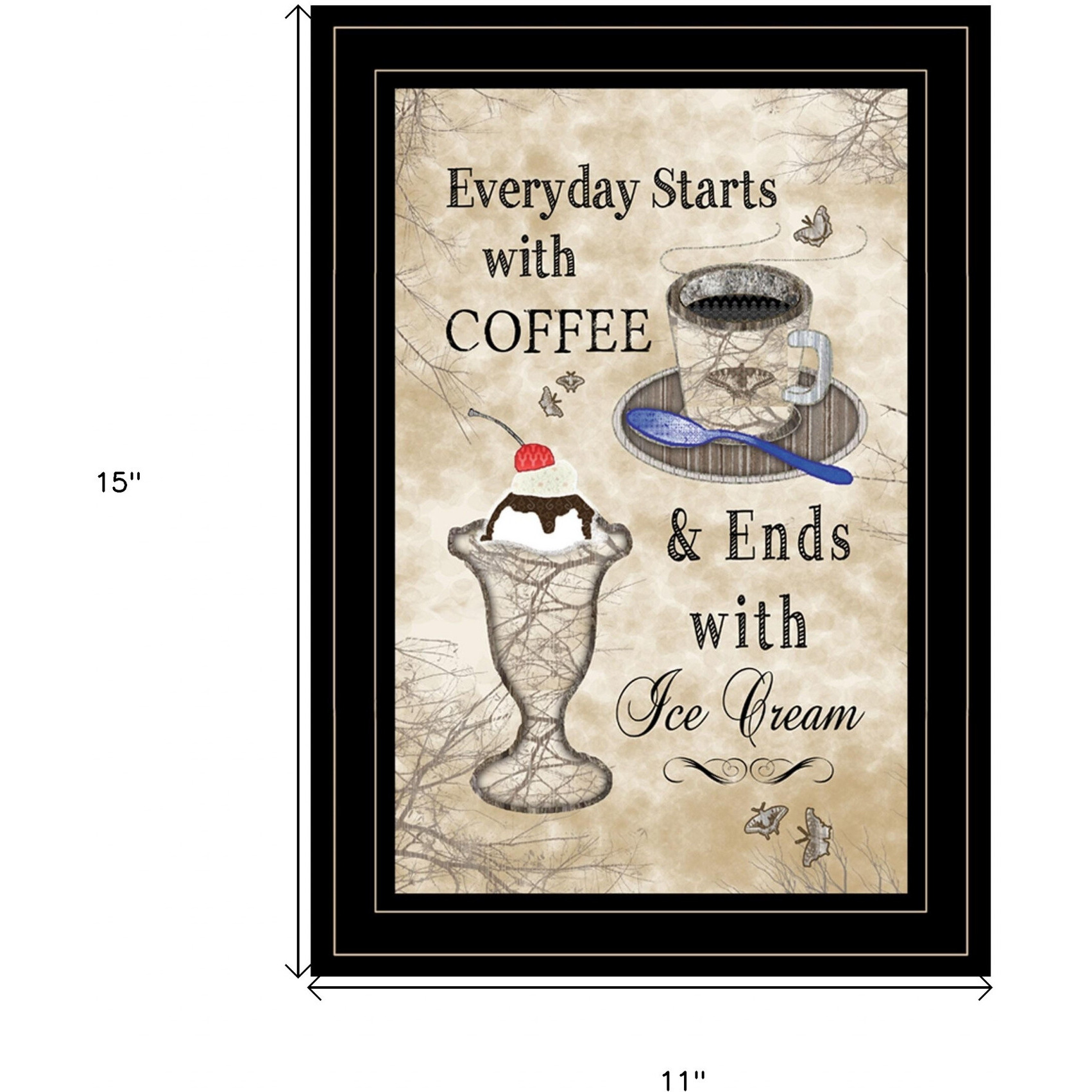 Everyday Starts With Coffee Black Framed Print Wall Art