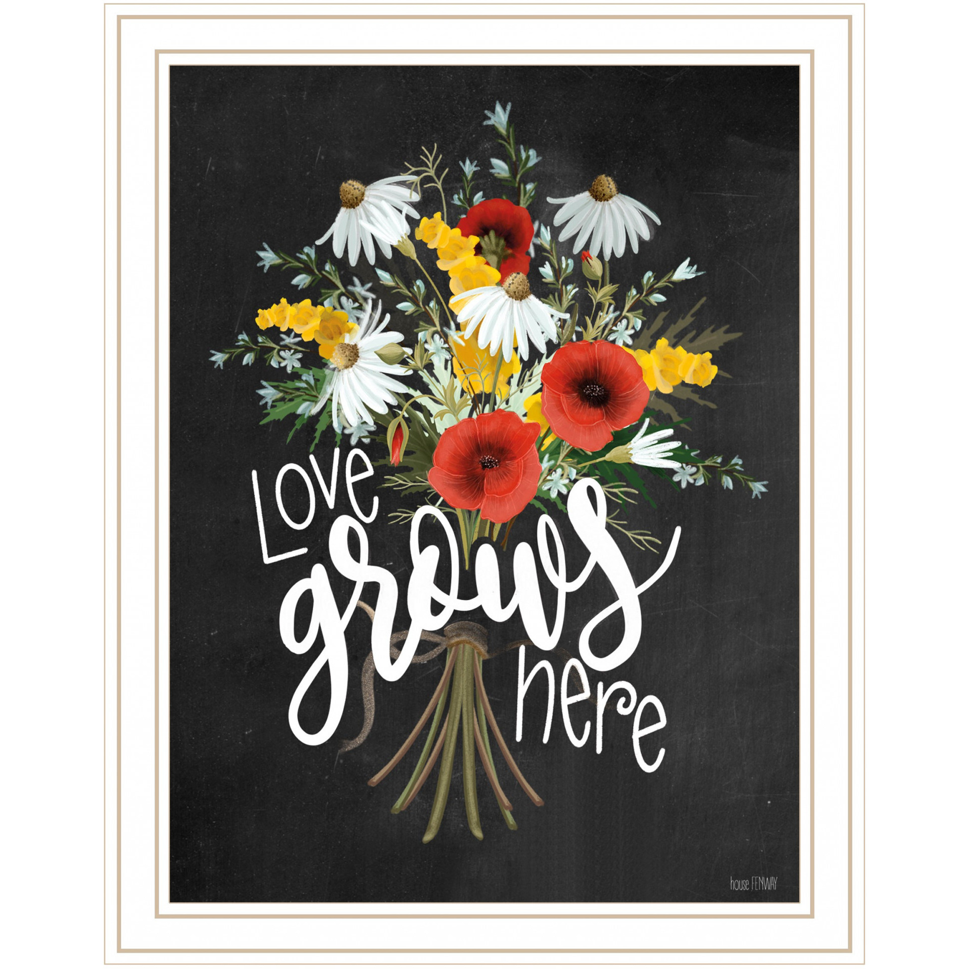 Love Grows Here White Framed Print Wall Art