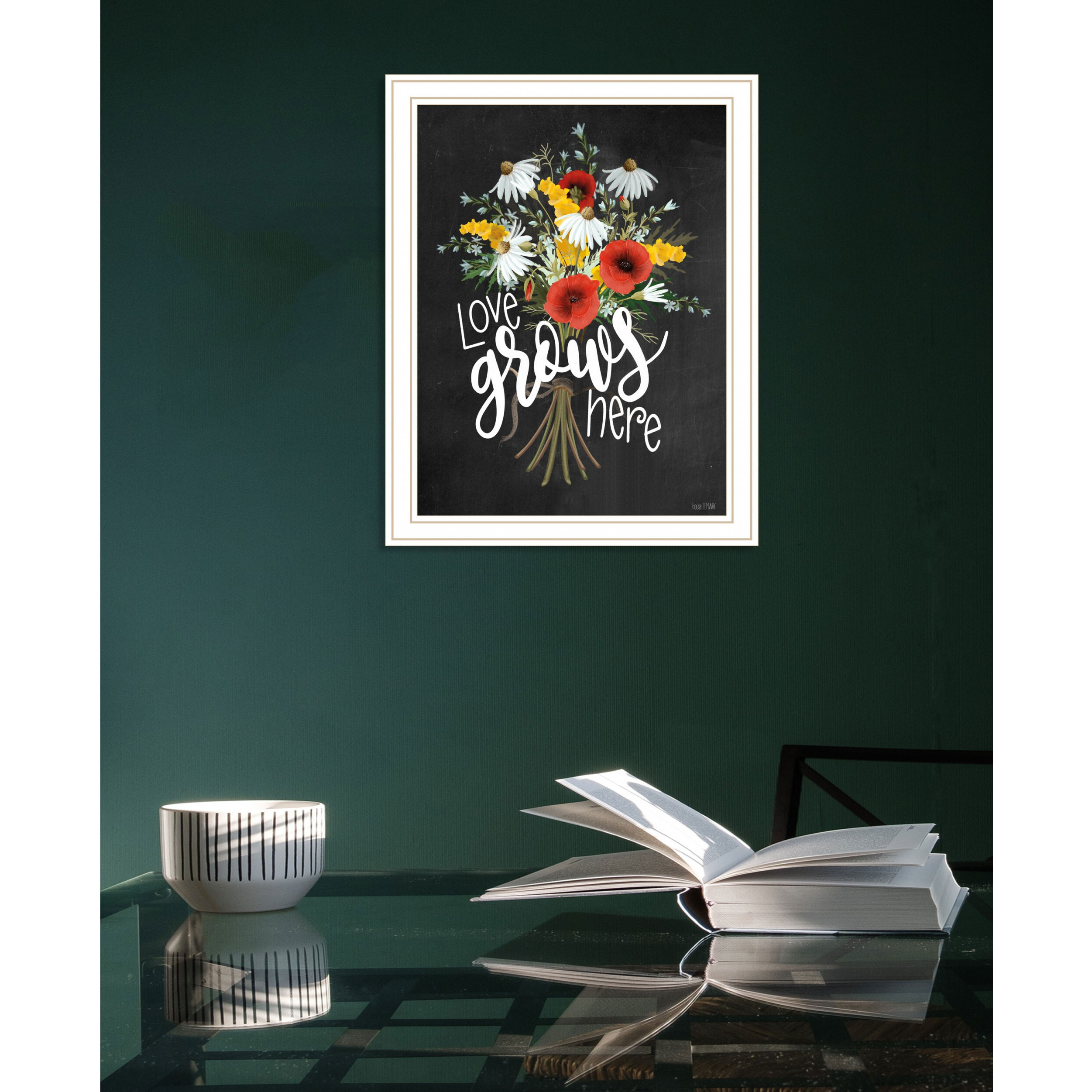 Love Grows Here White Framed Print Wall Art