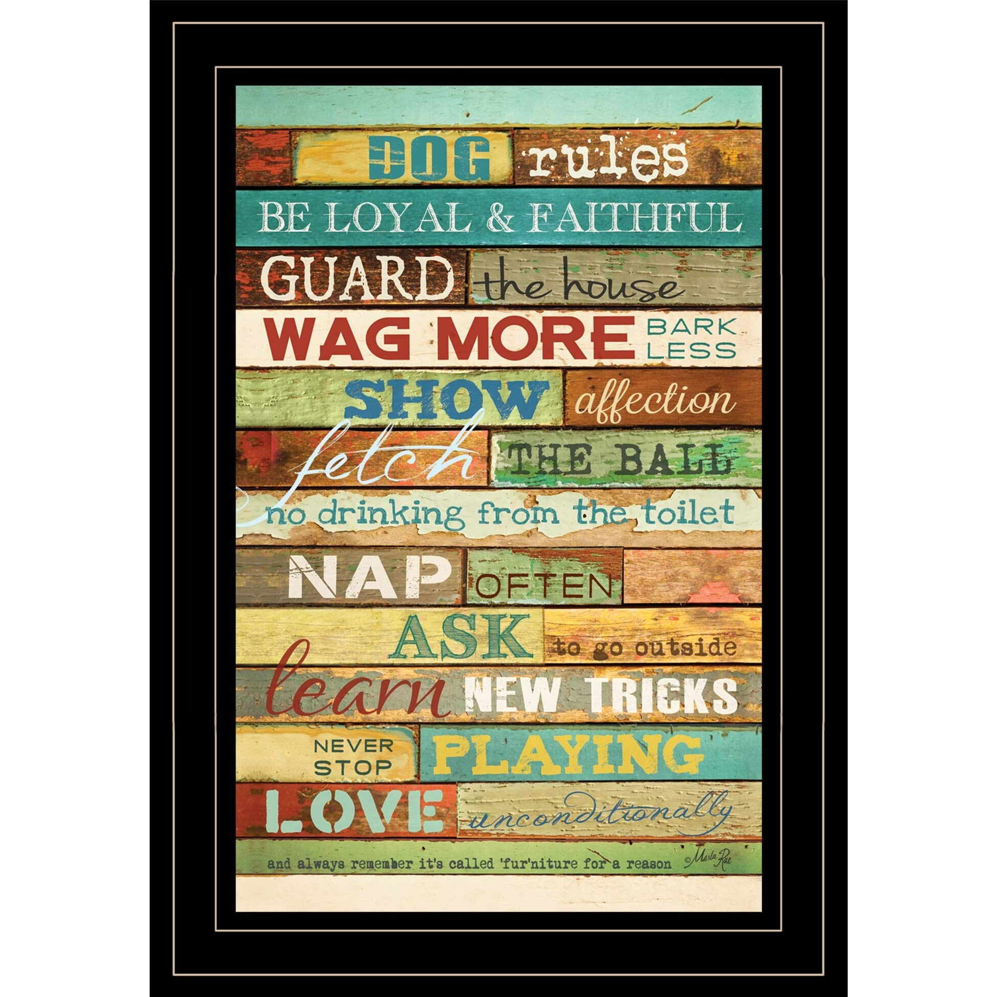 Dog Rules 4 Black Framed Print Wall Art