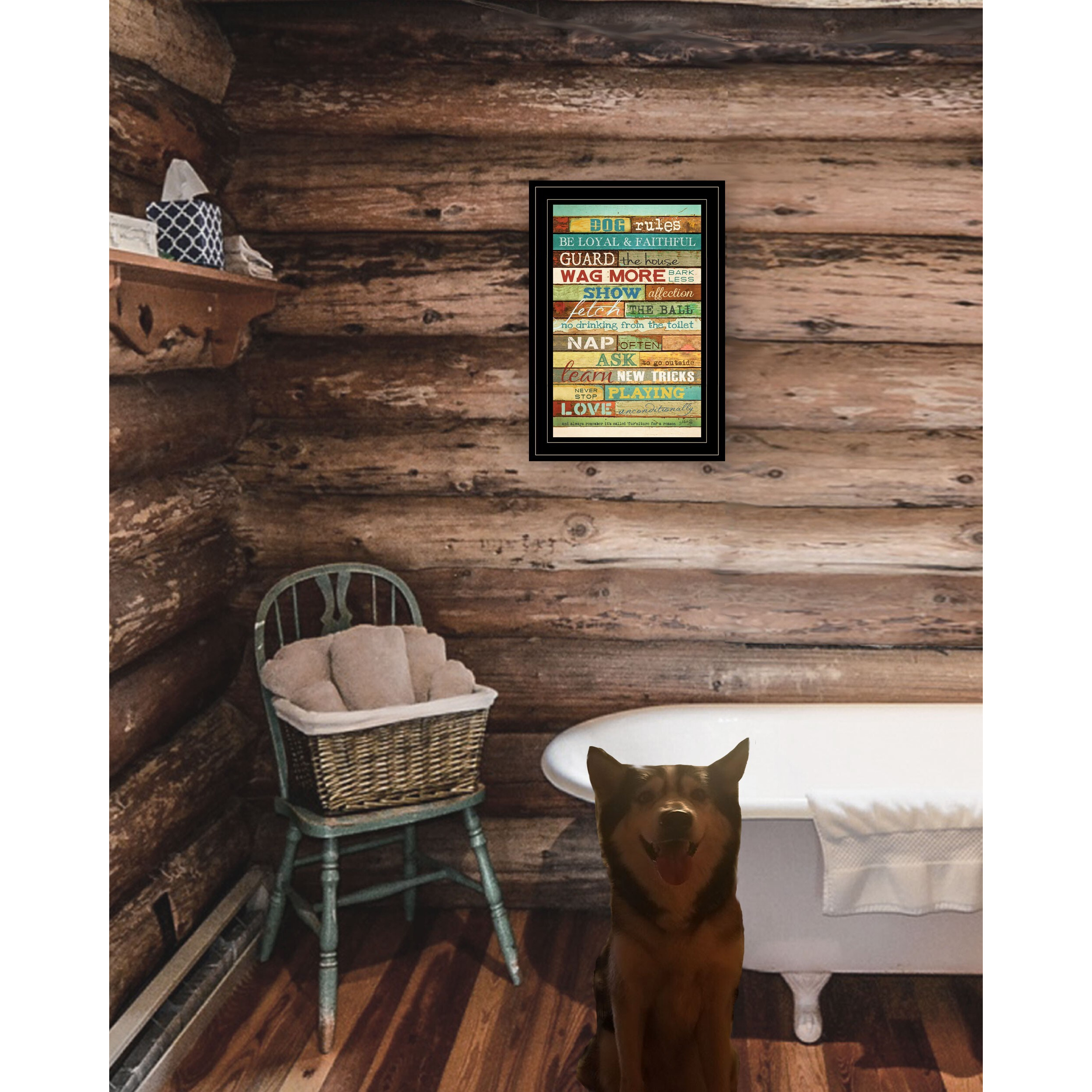 Dog Rules 4 Black Framed Print Wall Art