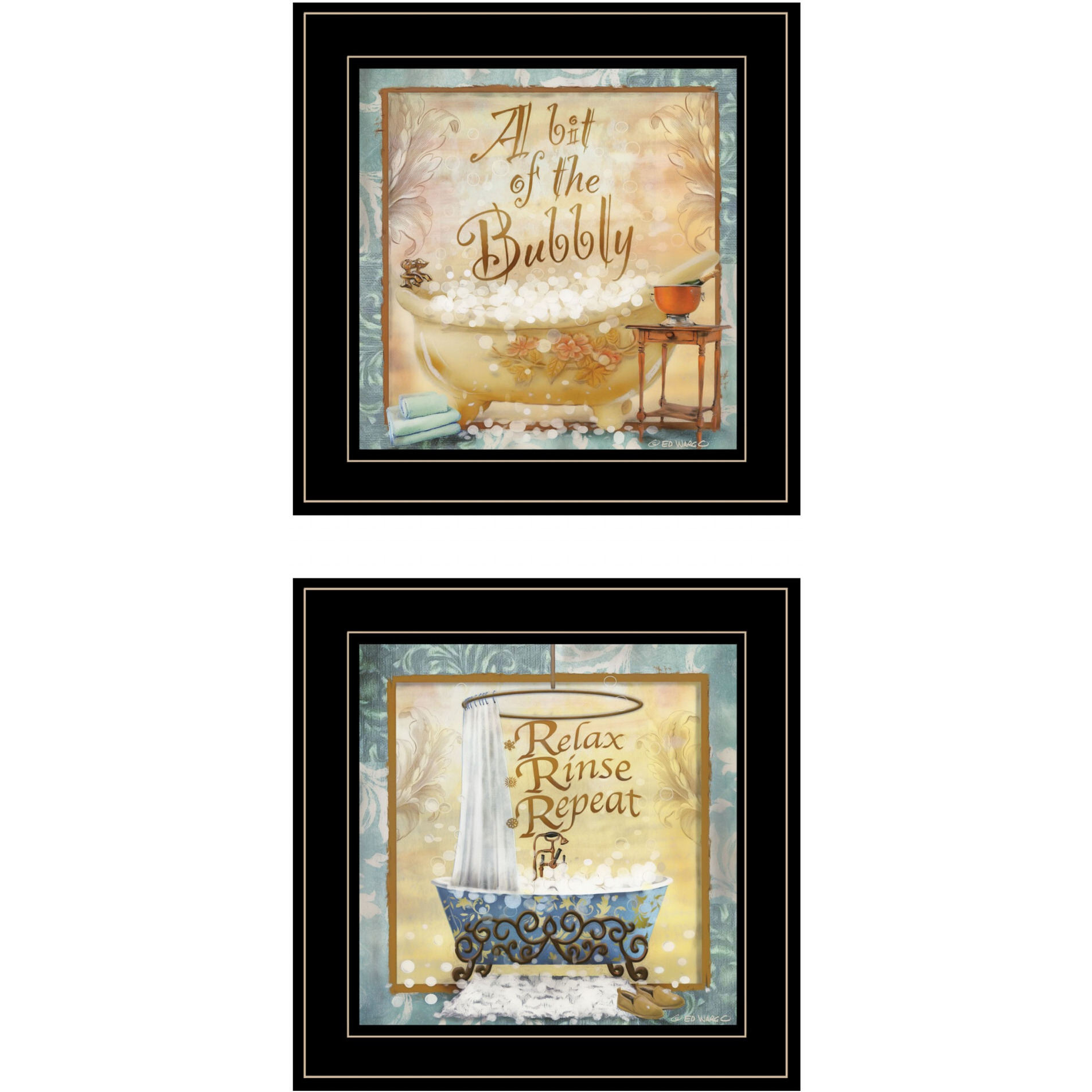 Set Of Two A Bit Of Bubbly 2 Black Framed Print Bathroom Wall Art