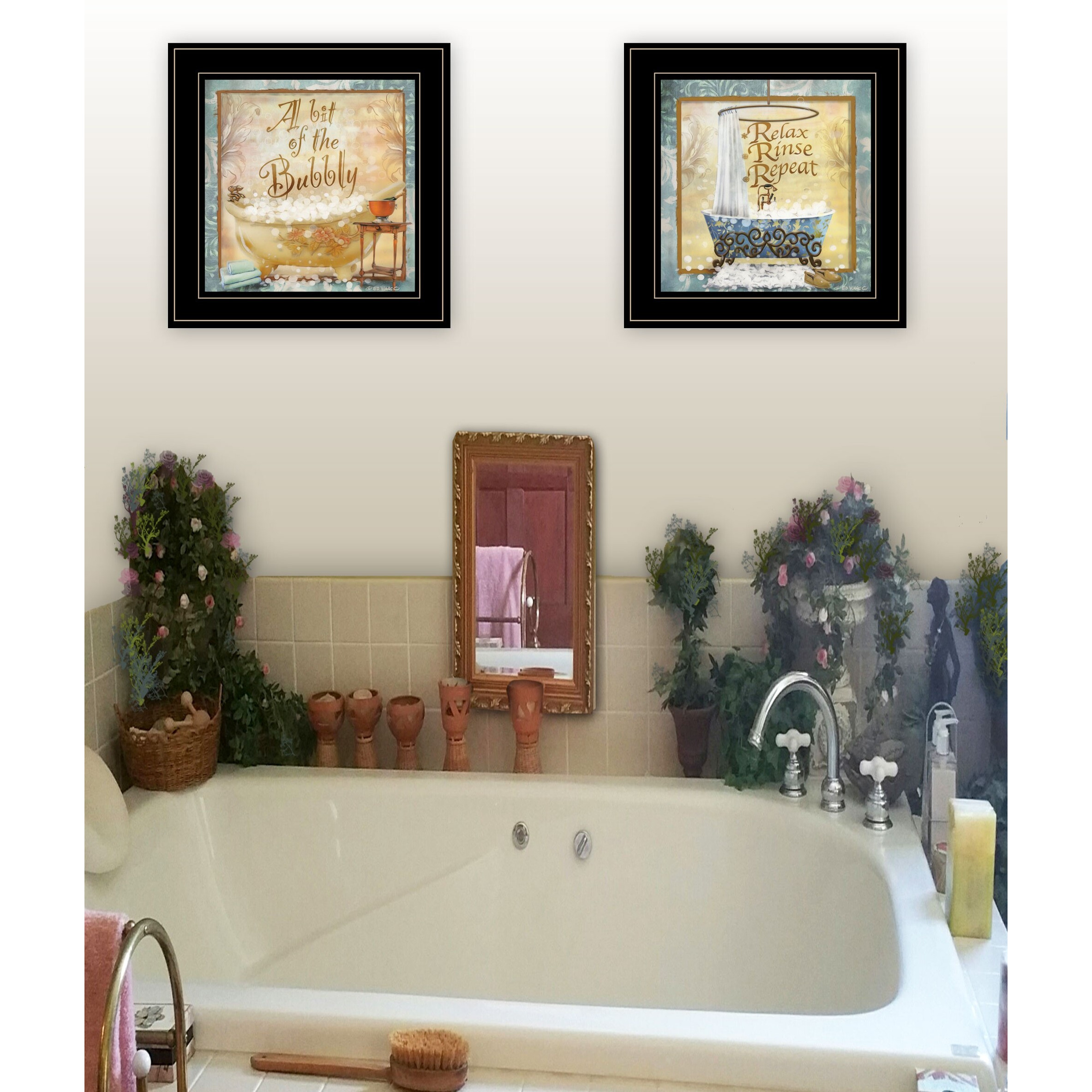 Set Of Two A Bit Of Bubbly 2 Black Framed Print Bathroom Wall Art