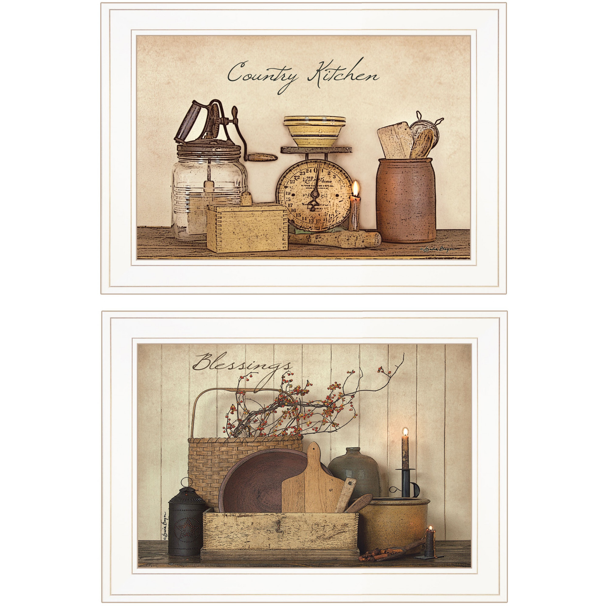 Set Of Two Country Kitchen Blessings White Framed Print Wall Art