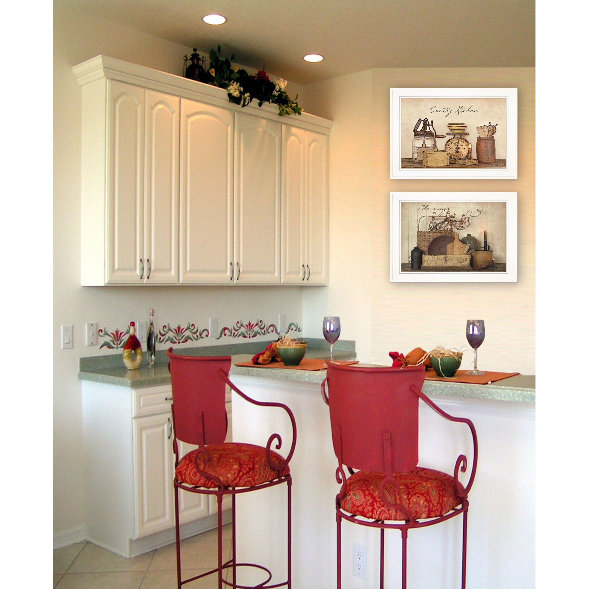 Set Of Two Country Kitchen Blessings White Framed Print Wall Art