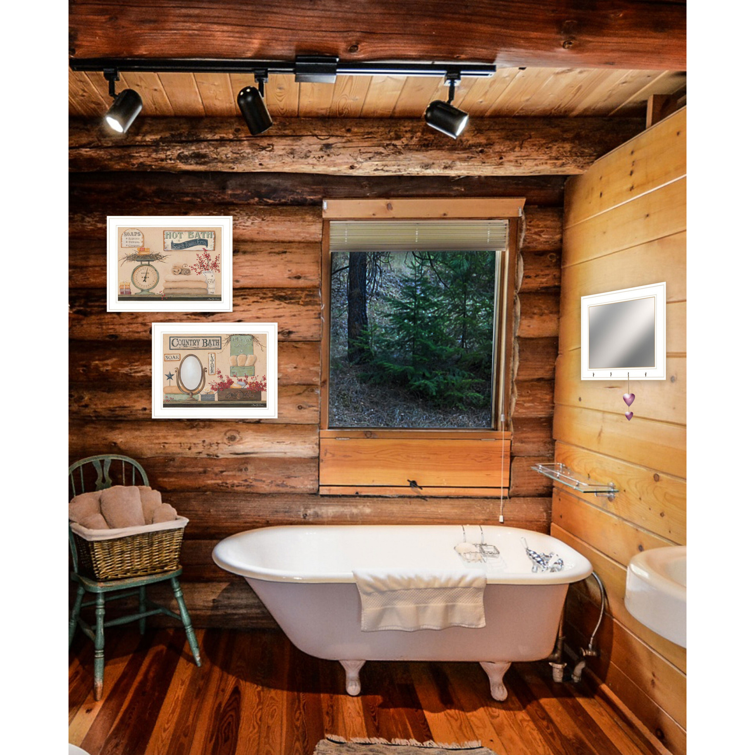 Set Of Three Wash Room White Rim Frame Bathroom Wall Art With Hooks