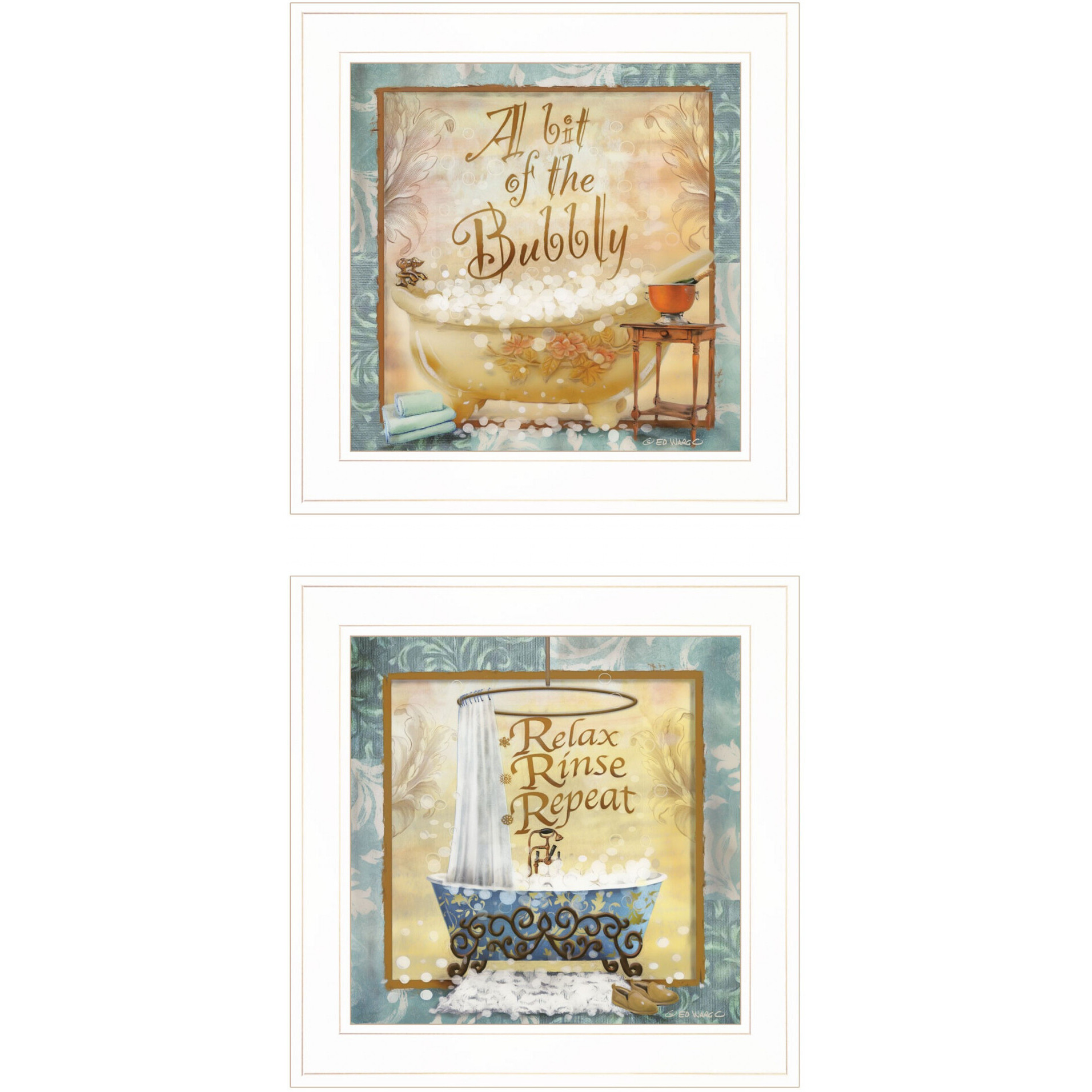 Set Of Two A Bit Of Bubbly 1 White Framed Print Bathroom Wall Art