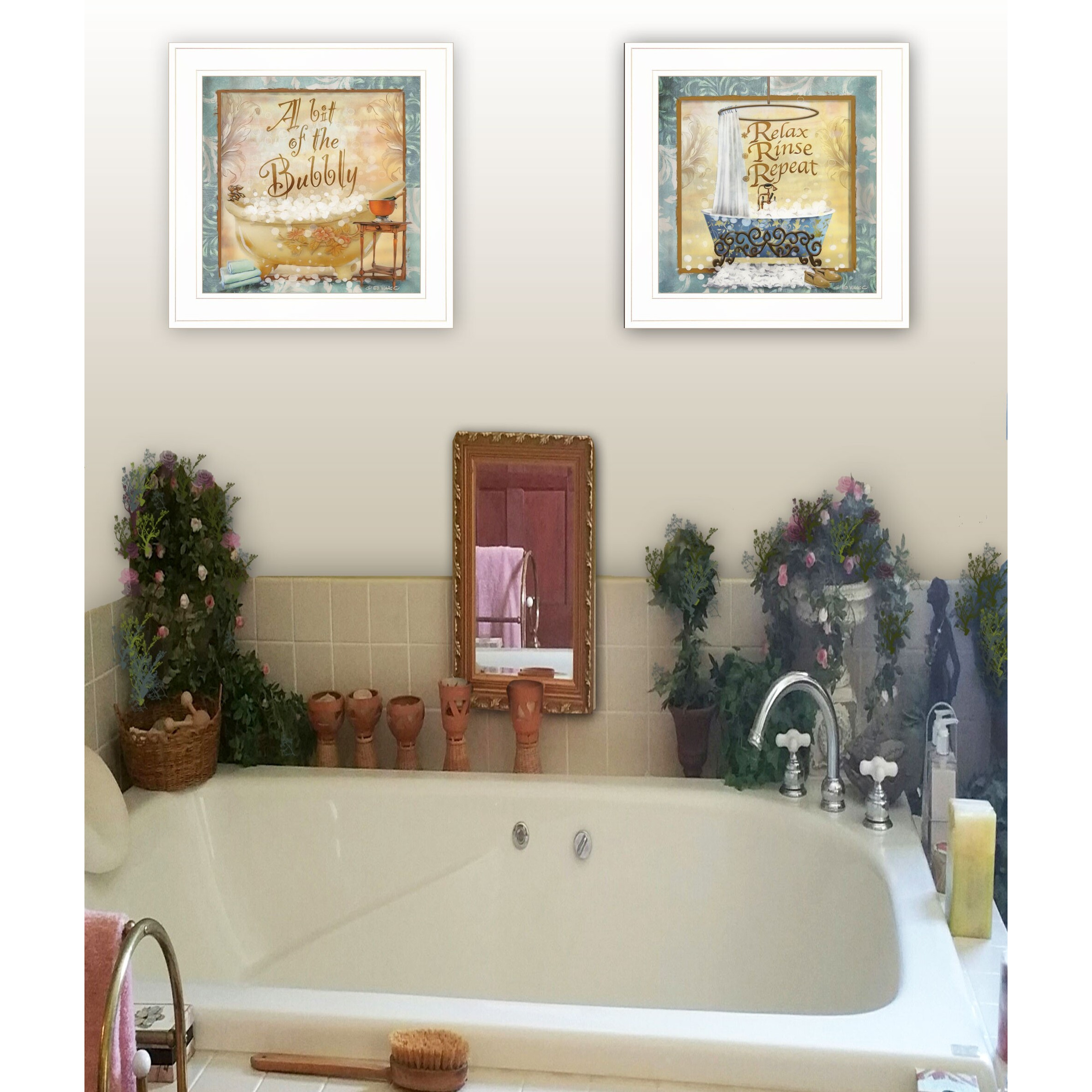 Set Of Two A Bit Of Bubbly 1 White Framed Print Bathroom Wall Art