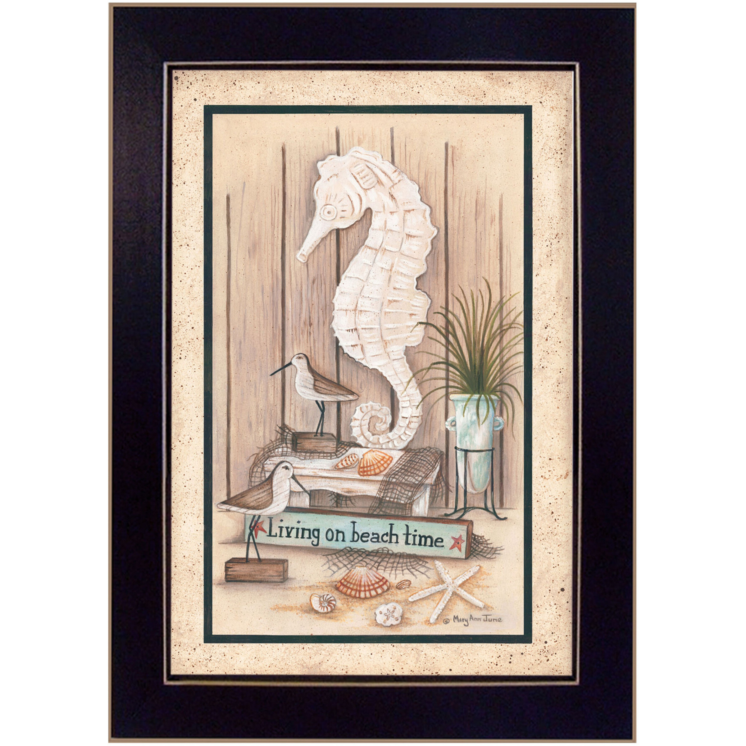 Living On Beach Time Black Framed Print Wall Art