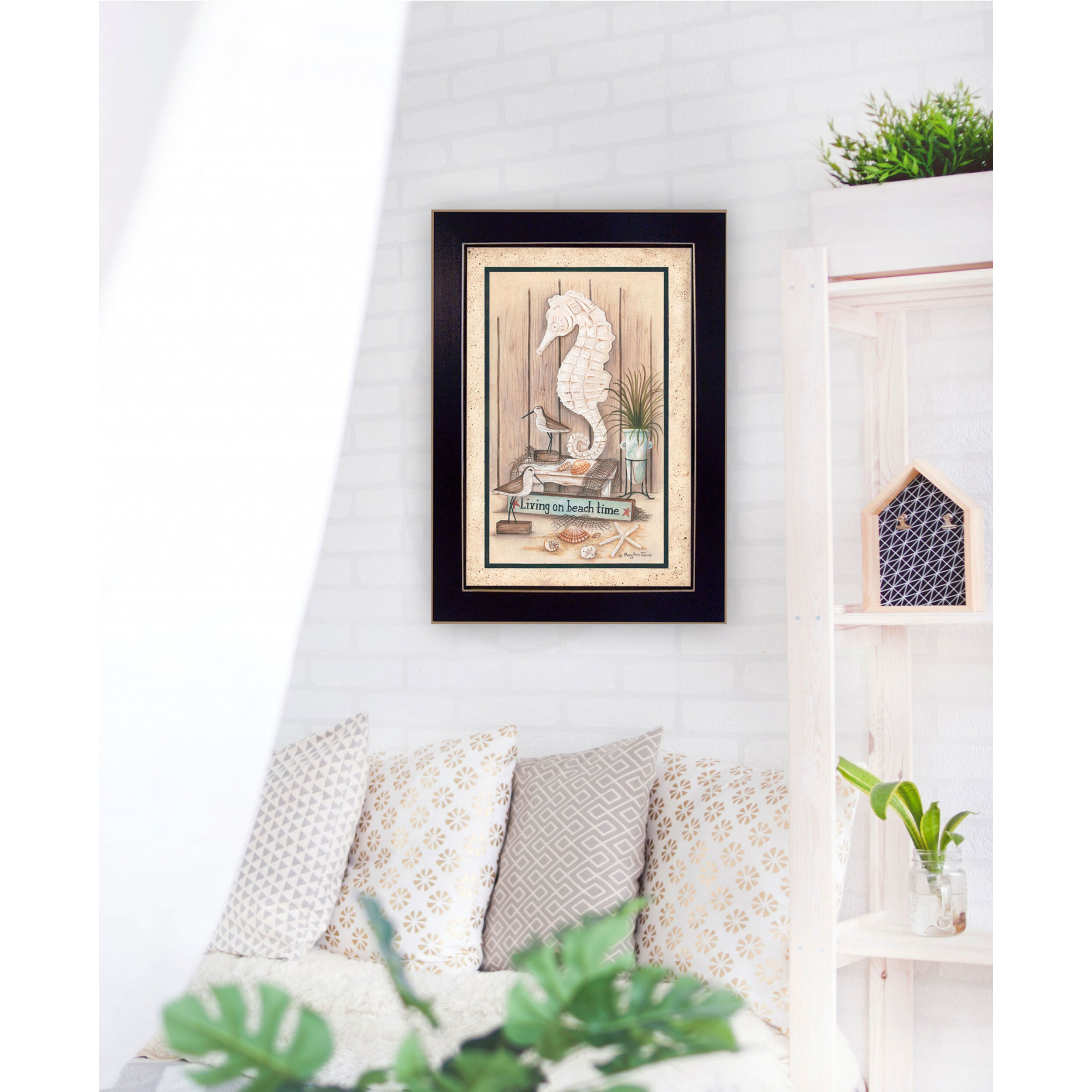Living On Beach Time Black Framed Print Wall Art