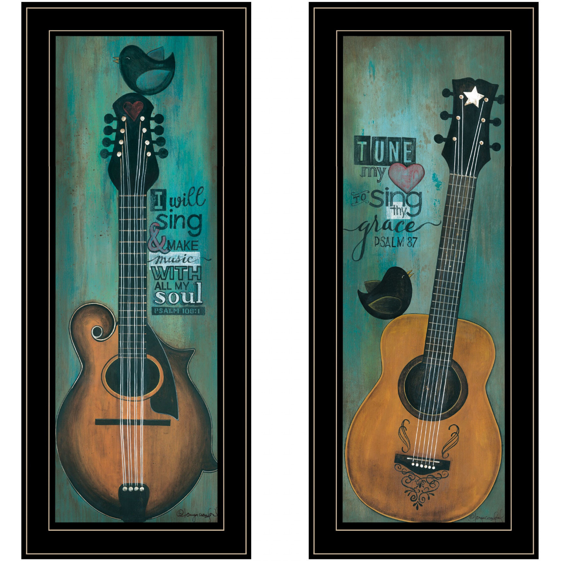 Set Of Two Tune My Heart And I Will Sing 2 Black Framed Print Wall Art