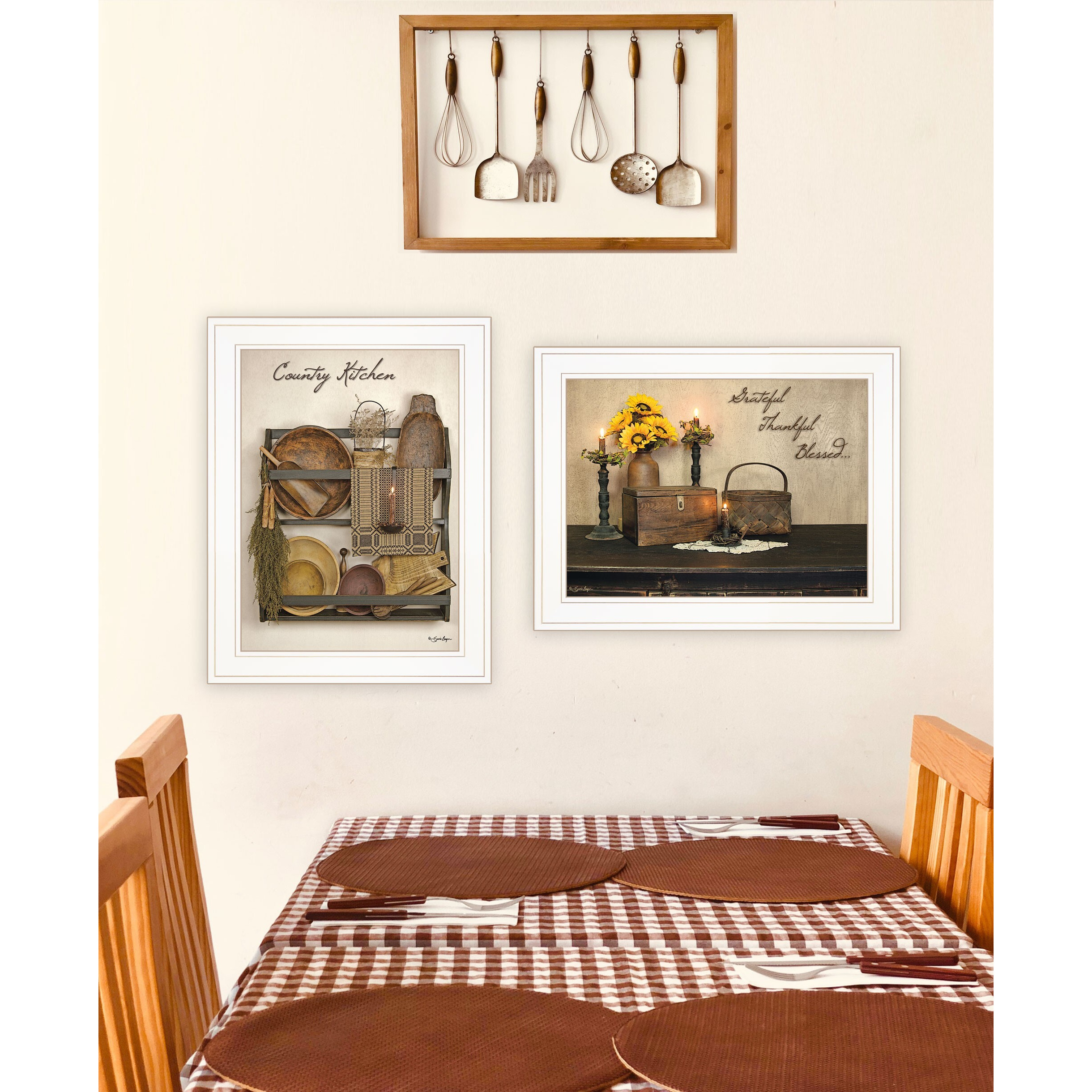 Set Of Two Grateful And Blessed White Framed Print Kitchen Wall Art