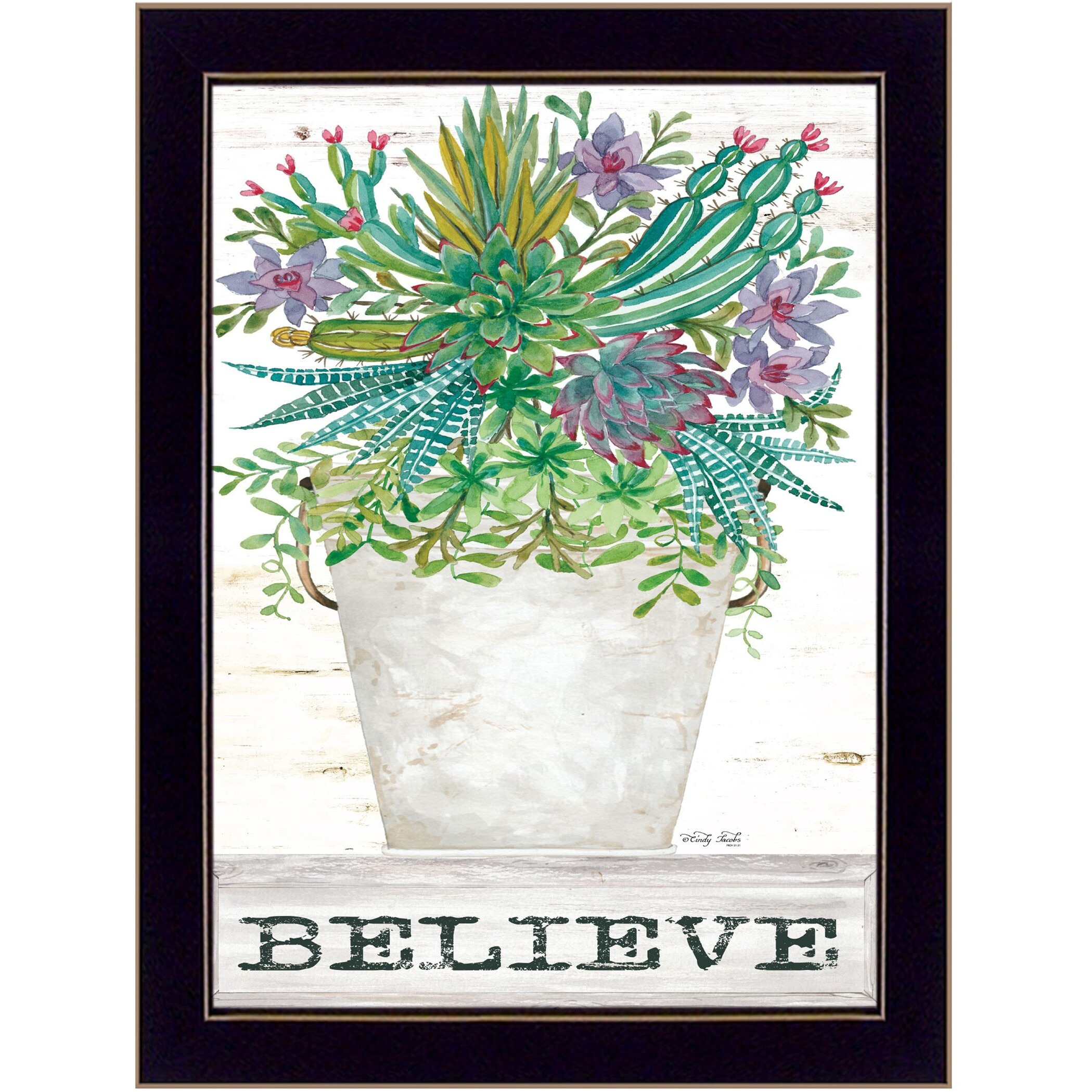 Believe Colorful Succulents Black Framed Print Wall Art