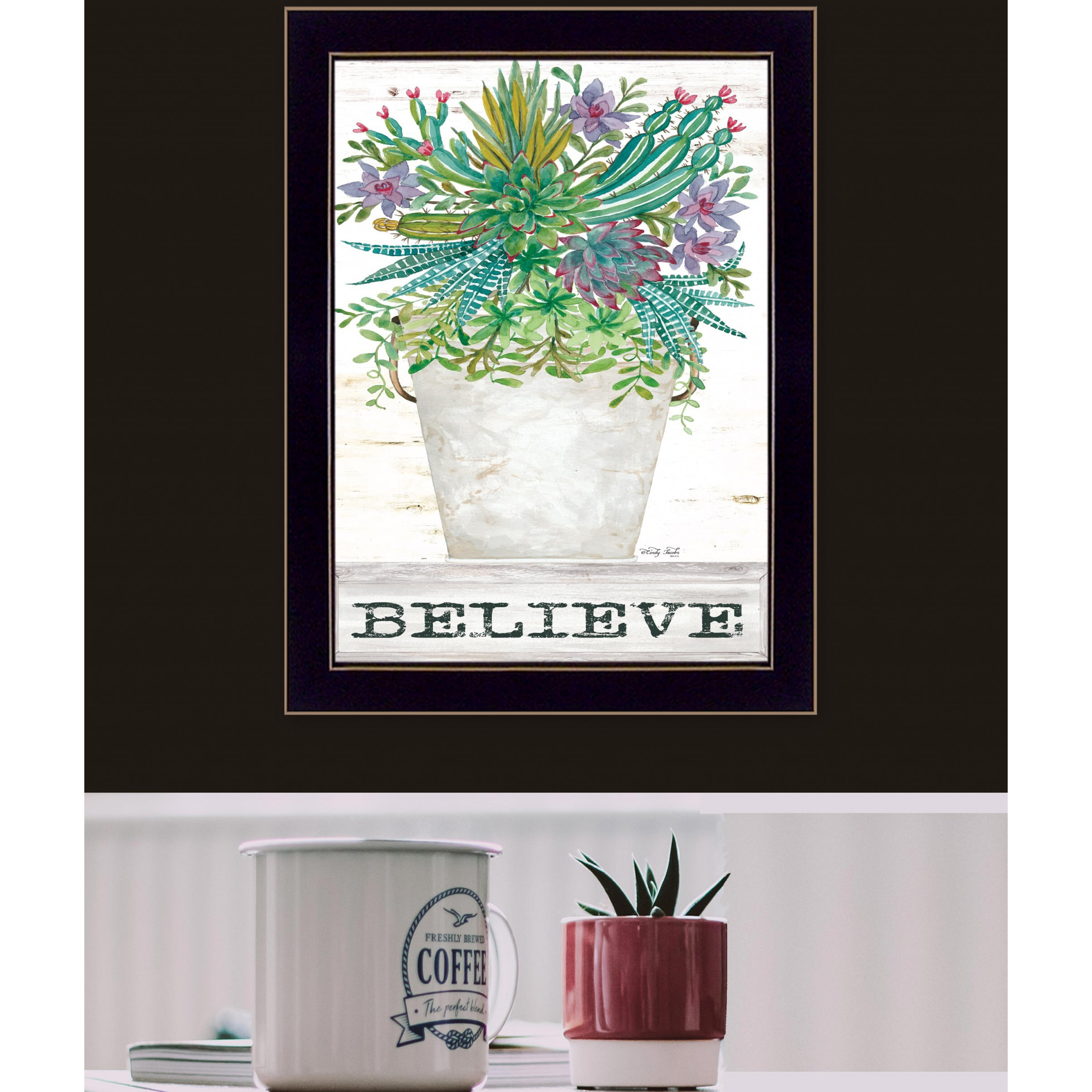 Believe Colorful Succulents Black Framed Print Wall Art