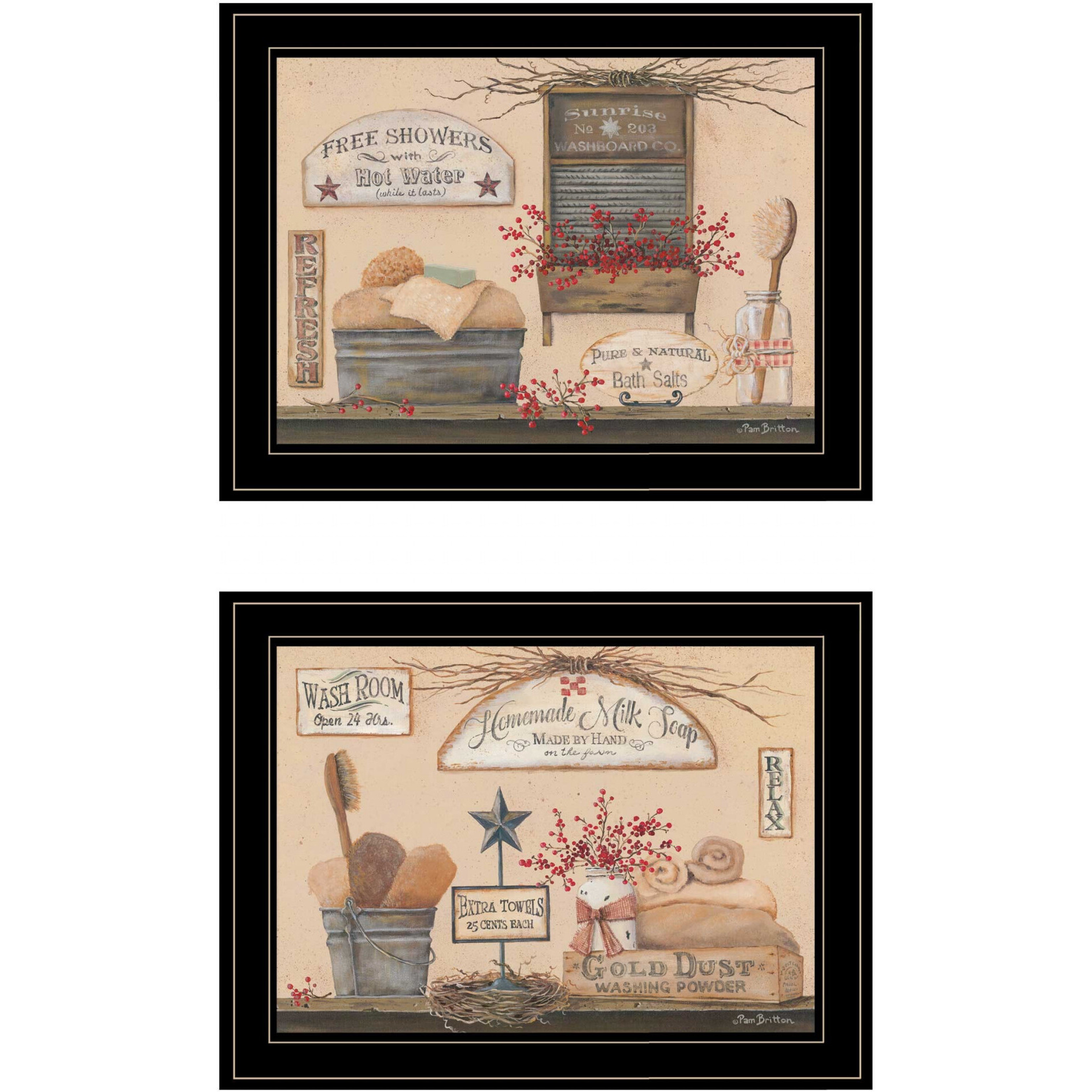 Set Of Two Wash Room 5 Black Framed Print Bathroom Wall Art