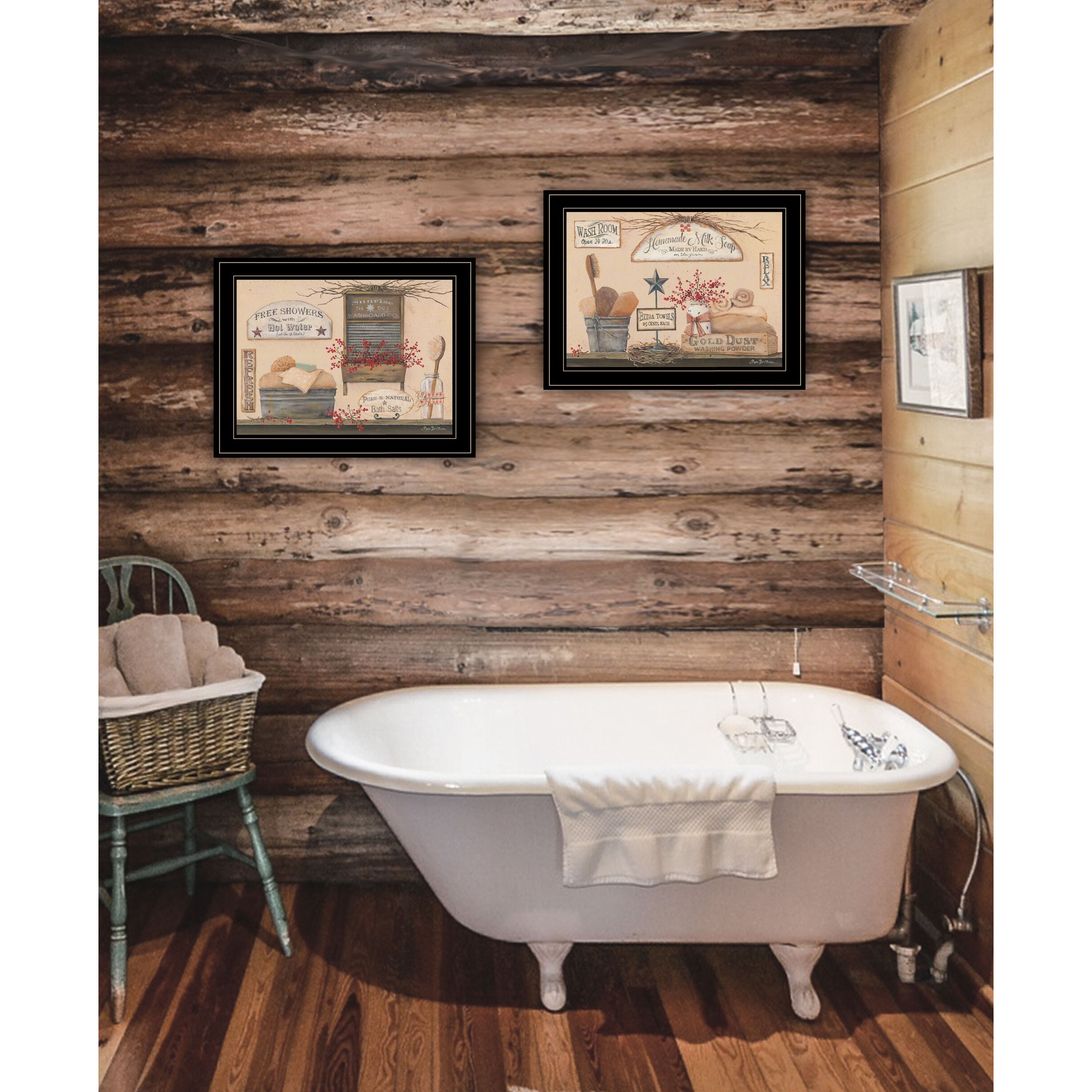 Set Of Two Wash Room 5 Black Framed Print Bathroom Wall Art