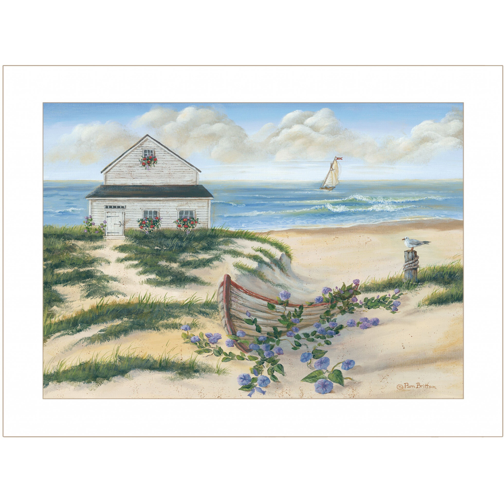 Beach Cottage Ii 1 White Framed Print Wall Art