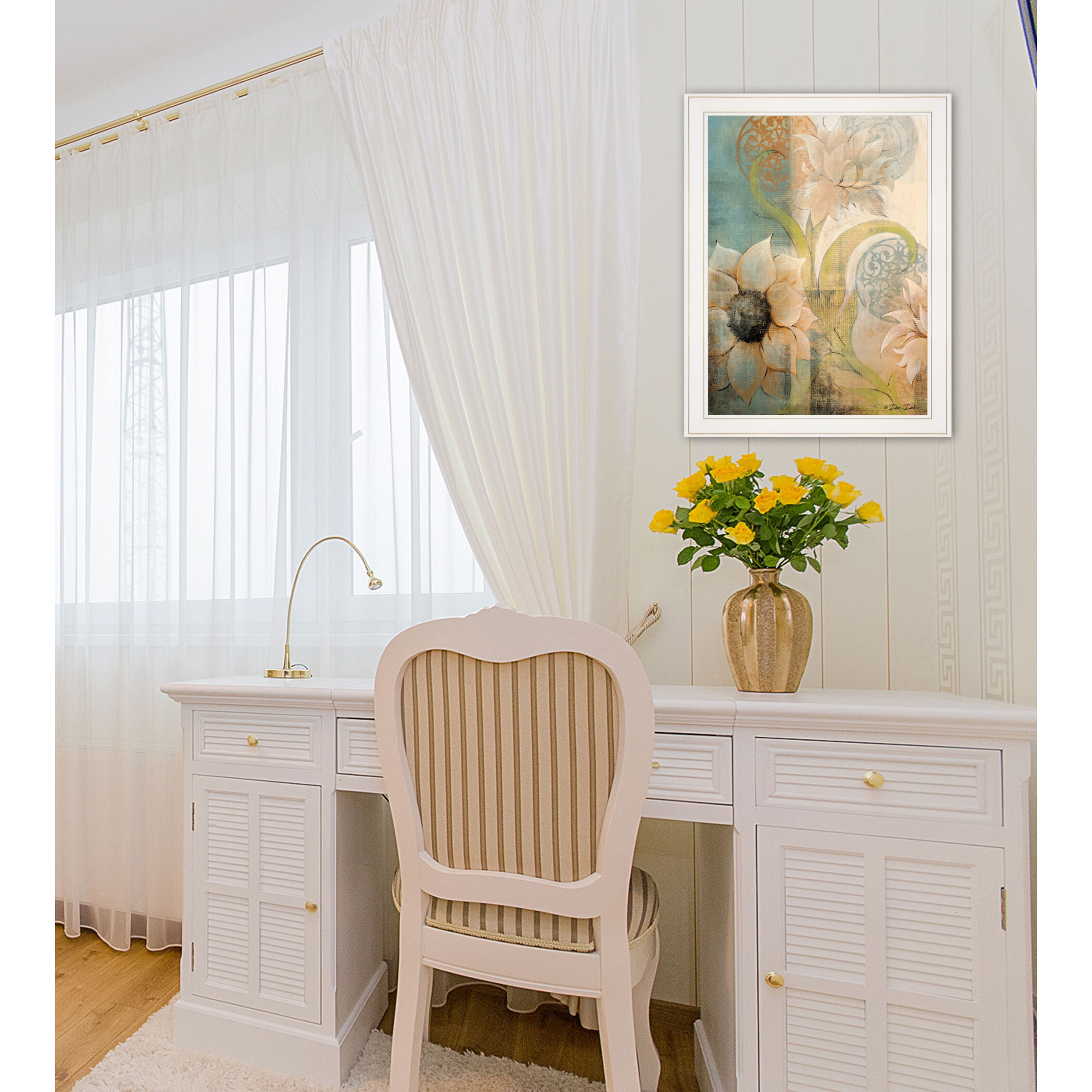 Meandering Flowers I 1 White Framed Print Wall Art