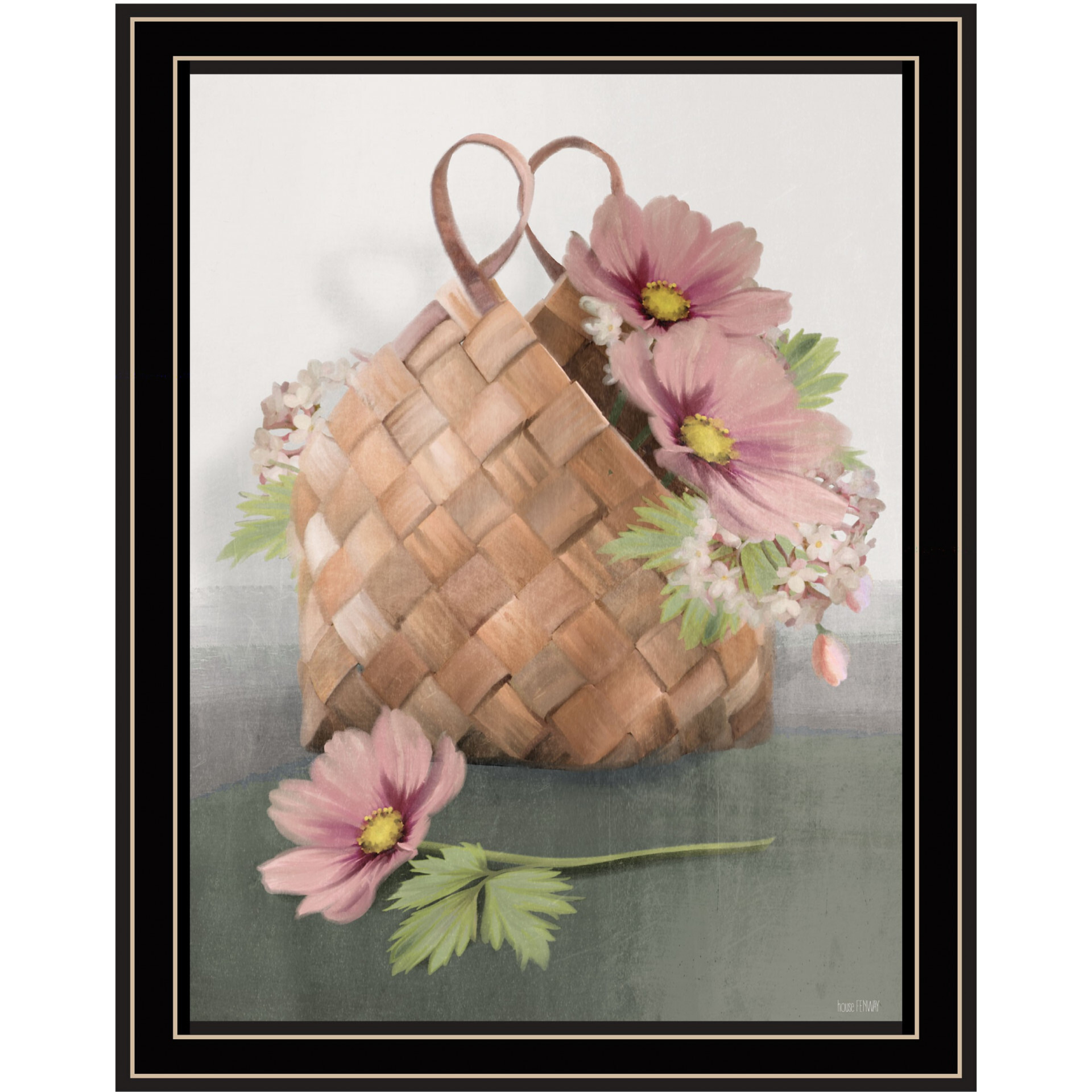 Farmhouse Daisy Basket 1 Black Framed Print Wall Art