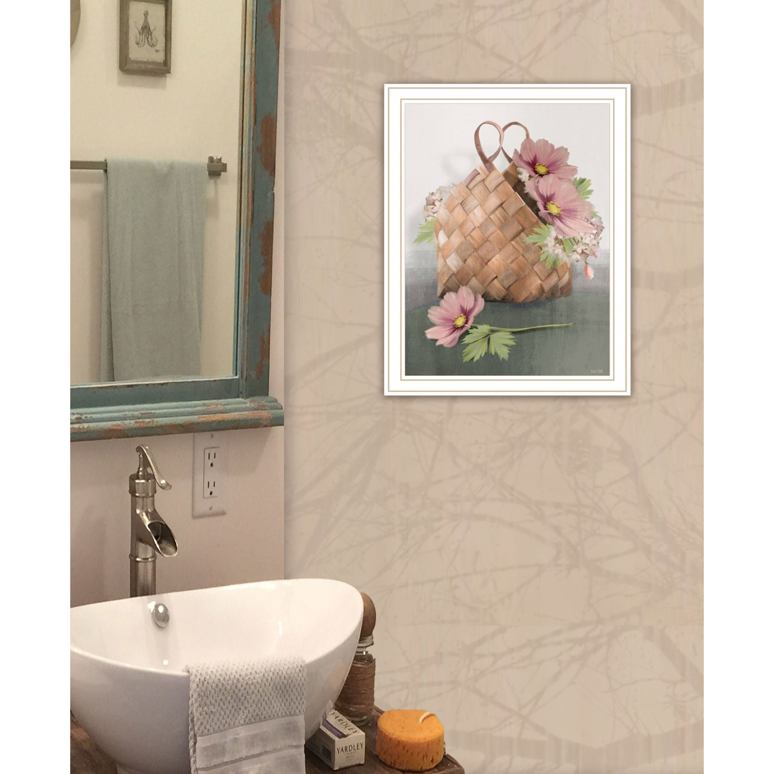 Farmhouse Daisy Basket 1 Black Framed Print Wall Art