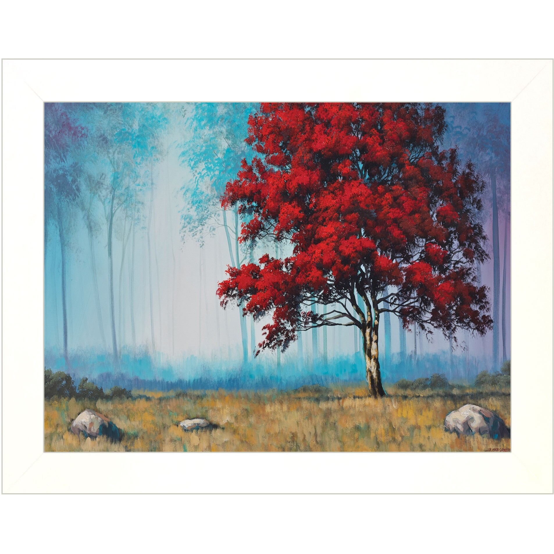 Red Tree 3 White Framed Print Wall Art