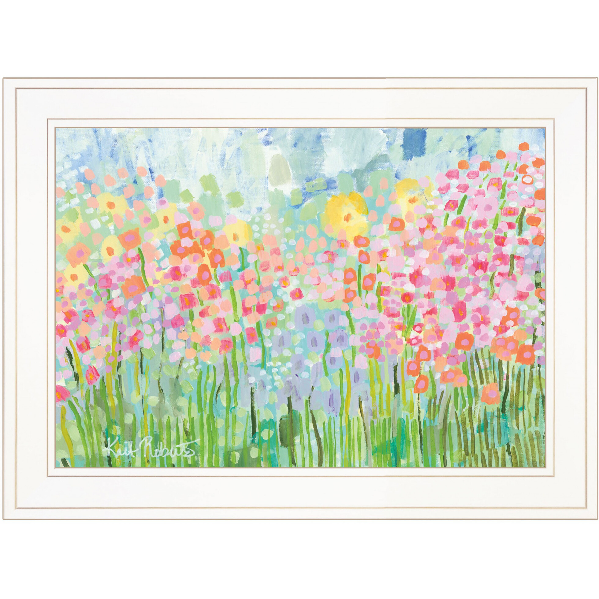 Colorful Abstract Field Of Flowers White Framed Print Wall Art
