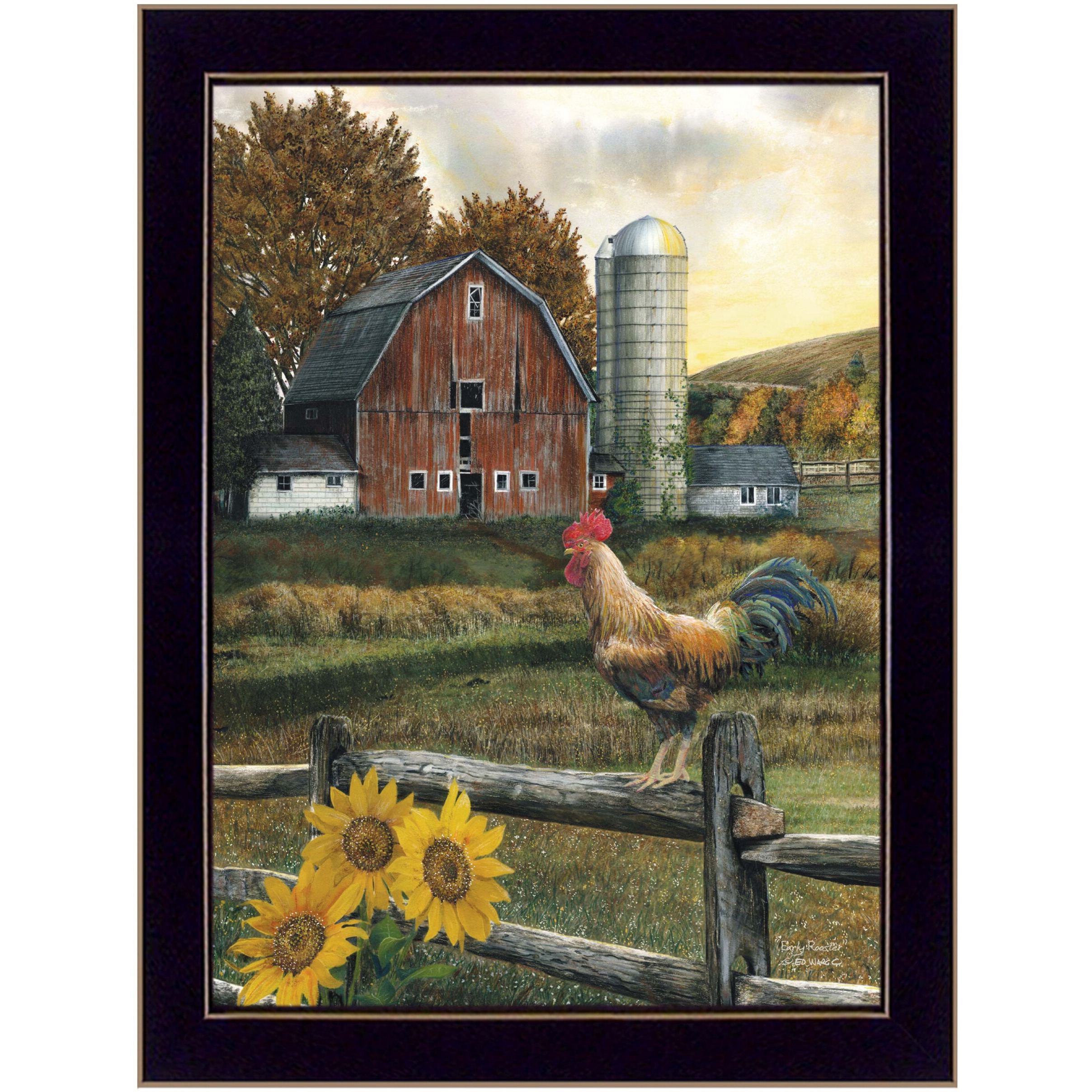 Early Rooster 1 Black Framed Print Wall Art