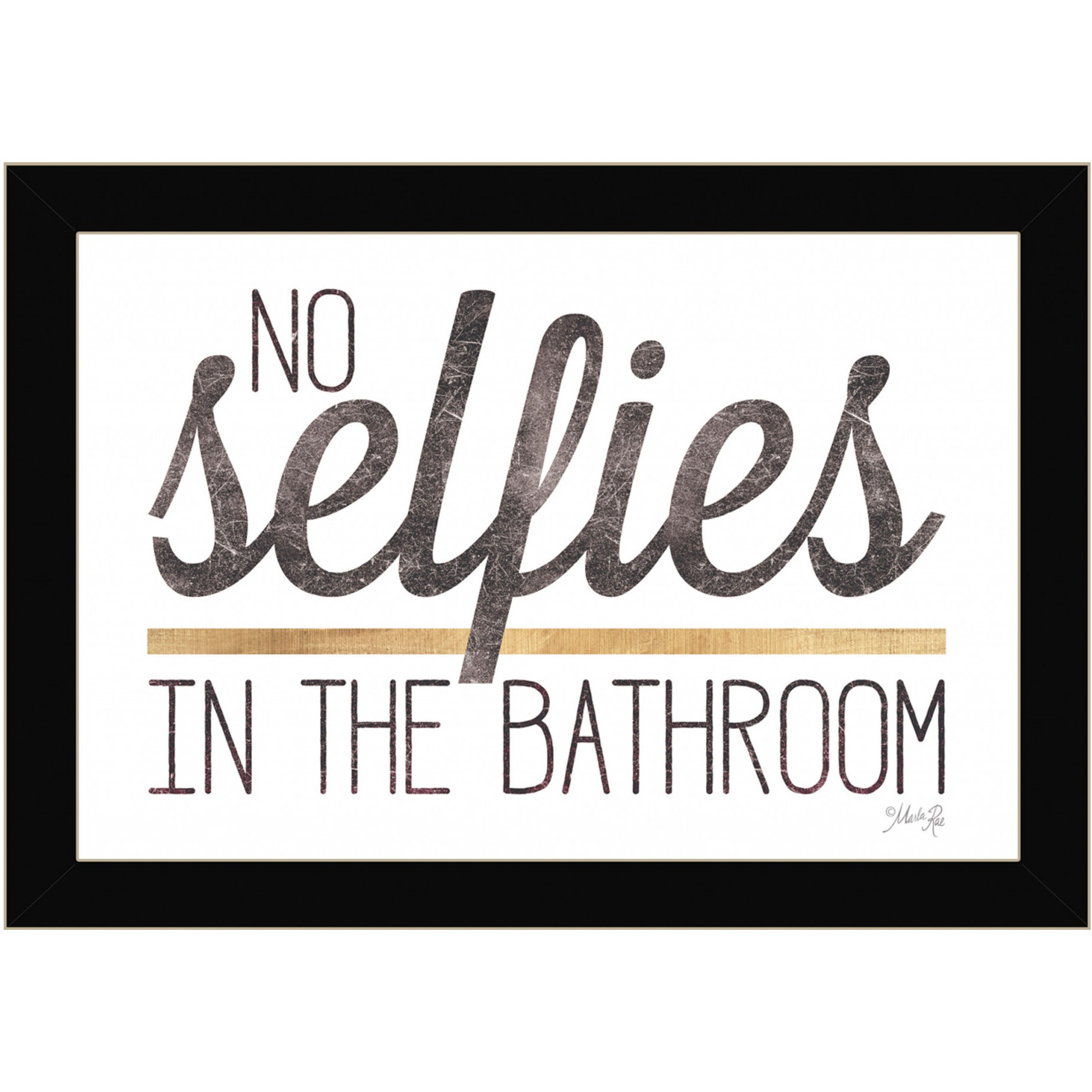 No Selfies In The Bathroom 4 Black Framed Print Wall Art